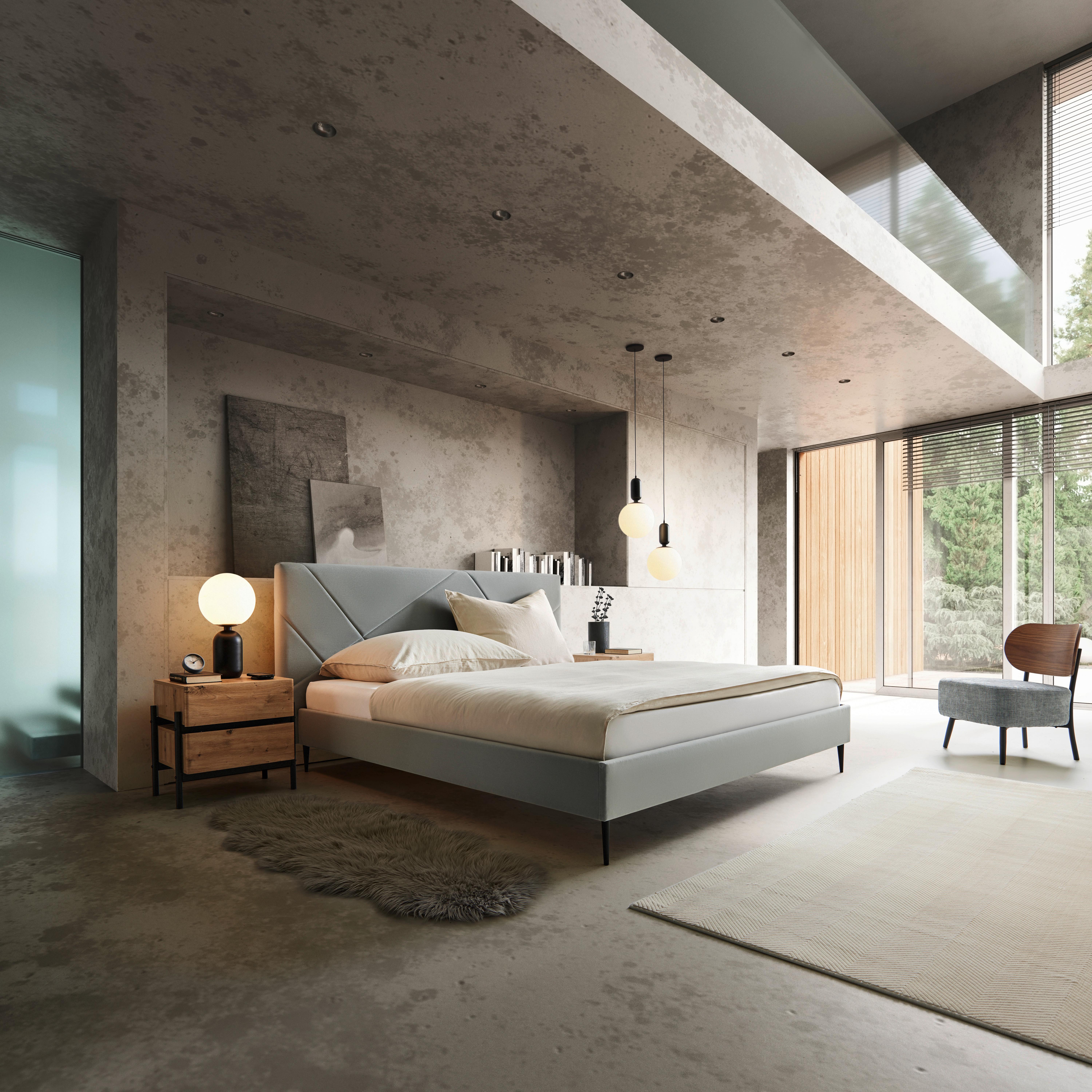 Oblazinjena Postelja Elena, Siva, 180x200 - siva/črna, Moderno, kovina/tekstil (180/200cm) - Bessagi Home