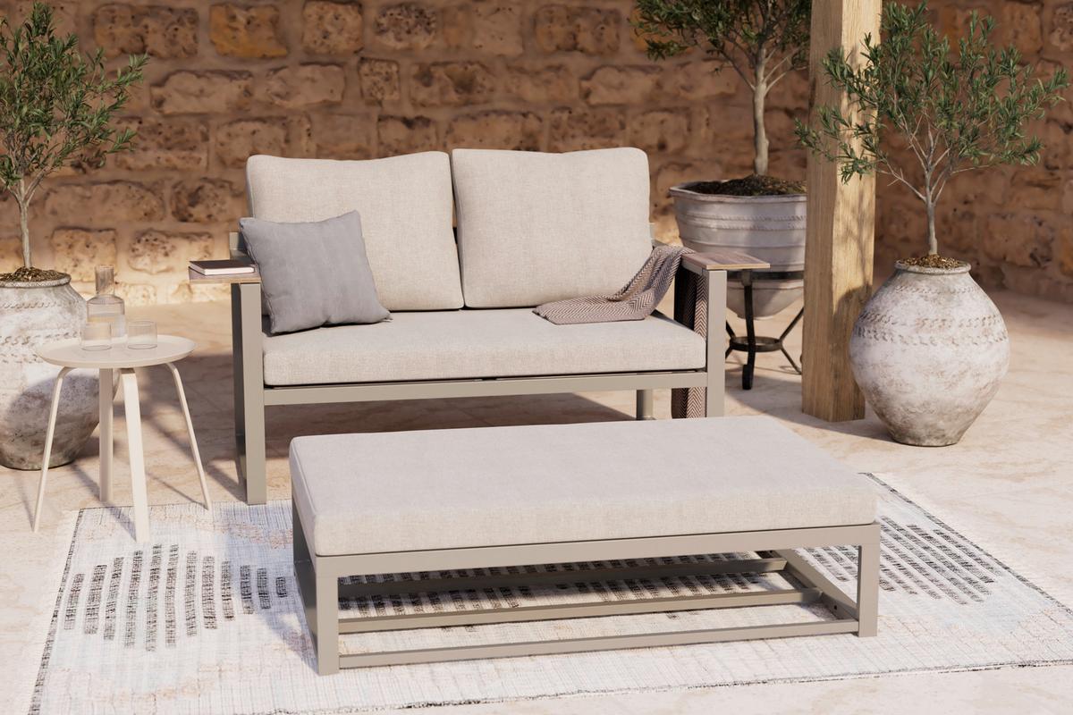 KOMPLET MEBLI TARASOWYCH ROBBIE - beżowy/ciemnoszary, Modern, tworzywo sztuczne/metal (155/65/74cm) - Ambia Garden