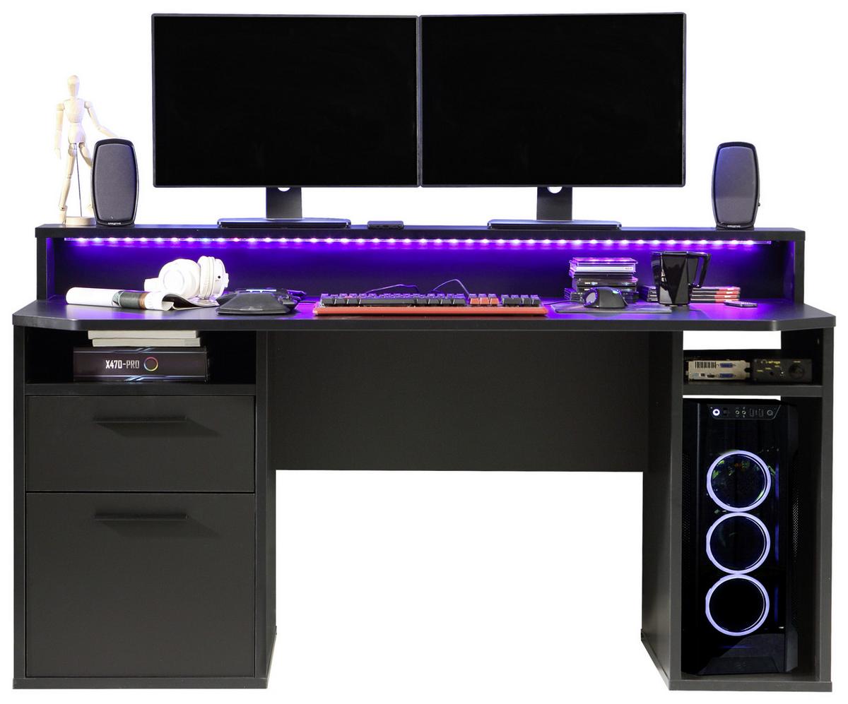 Gaming Miza Tezauer, Črna - črna/barve aluminija, Moderno, kovina/umetna masa (160/72/91cm) - MID.YOU