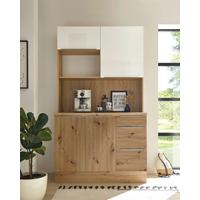 Miniküche Marleen ohne Geräte Eiche B: ca. 120 cm - Weiß Hochglanz/Alufarben, LIFESTYLE, Holzwerkstoff/Kunststoff (120cm) - Respekta