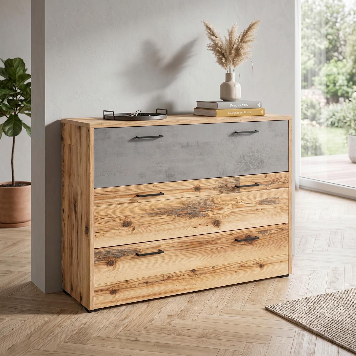 Komoda Alicante - siva/boje smreke, Moderno, drvni materijal/plastika (120/89,4/38cm) - Modern Living