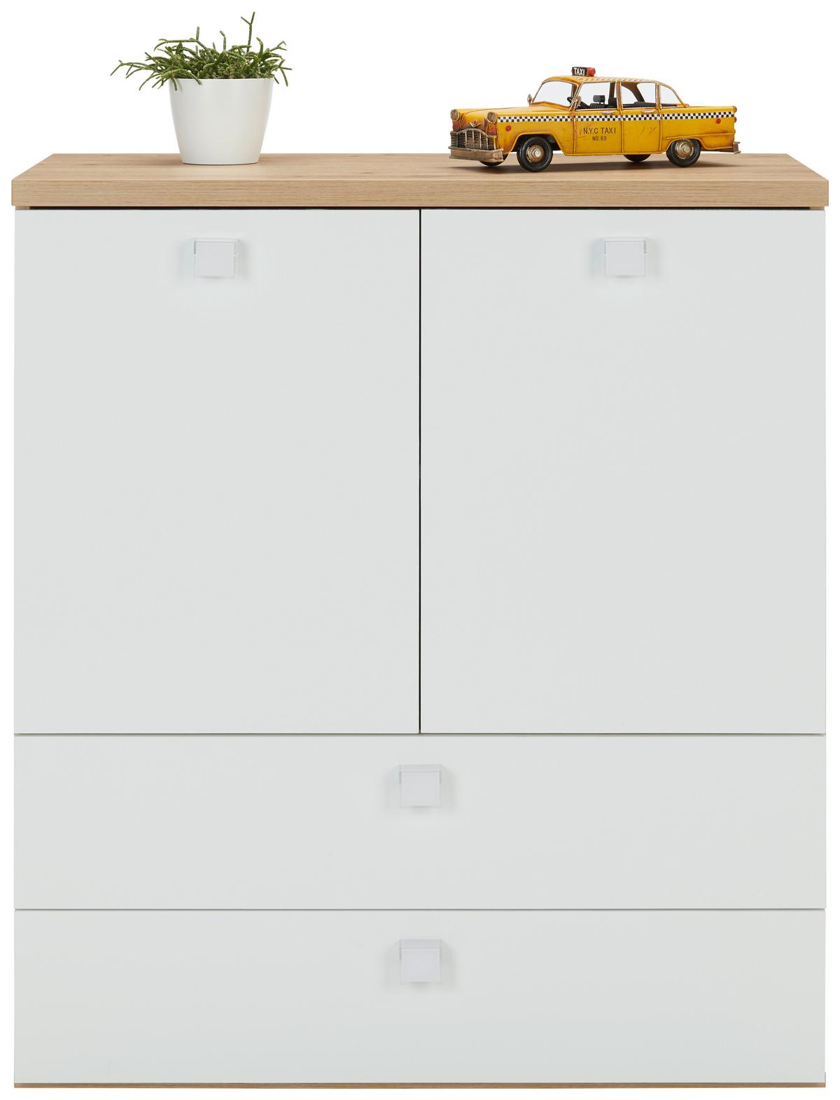 Komoda Lago - bijela/boje hrasta, Moderno, drvni materijal (90/100/45cm) - Premium Living