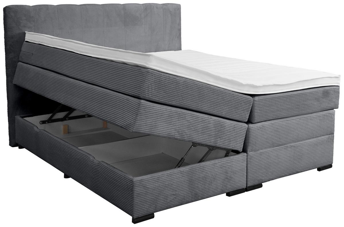 Boxspringbett Malaga ohne Fußteil Grau ca. 180x200cm - Dunkelgrau/Silberfarben, KONVENTIONELL, Holzwerkstoff/Kunststoff (180/200cm) - Premium Living