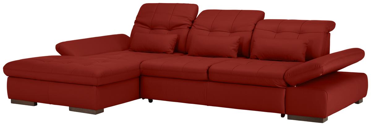 Wohnlandschaft Sanfino Leder Rot - Chromfarben/Rot, KONVENTIONELL, Leder/Metall (199/79-96/305cm) - Premium Living
