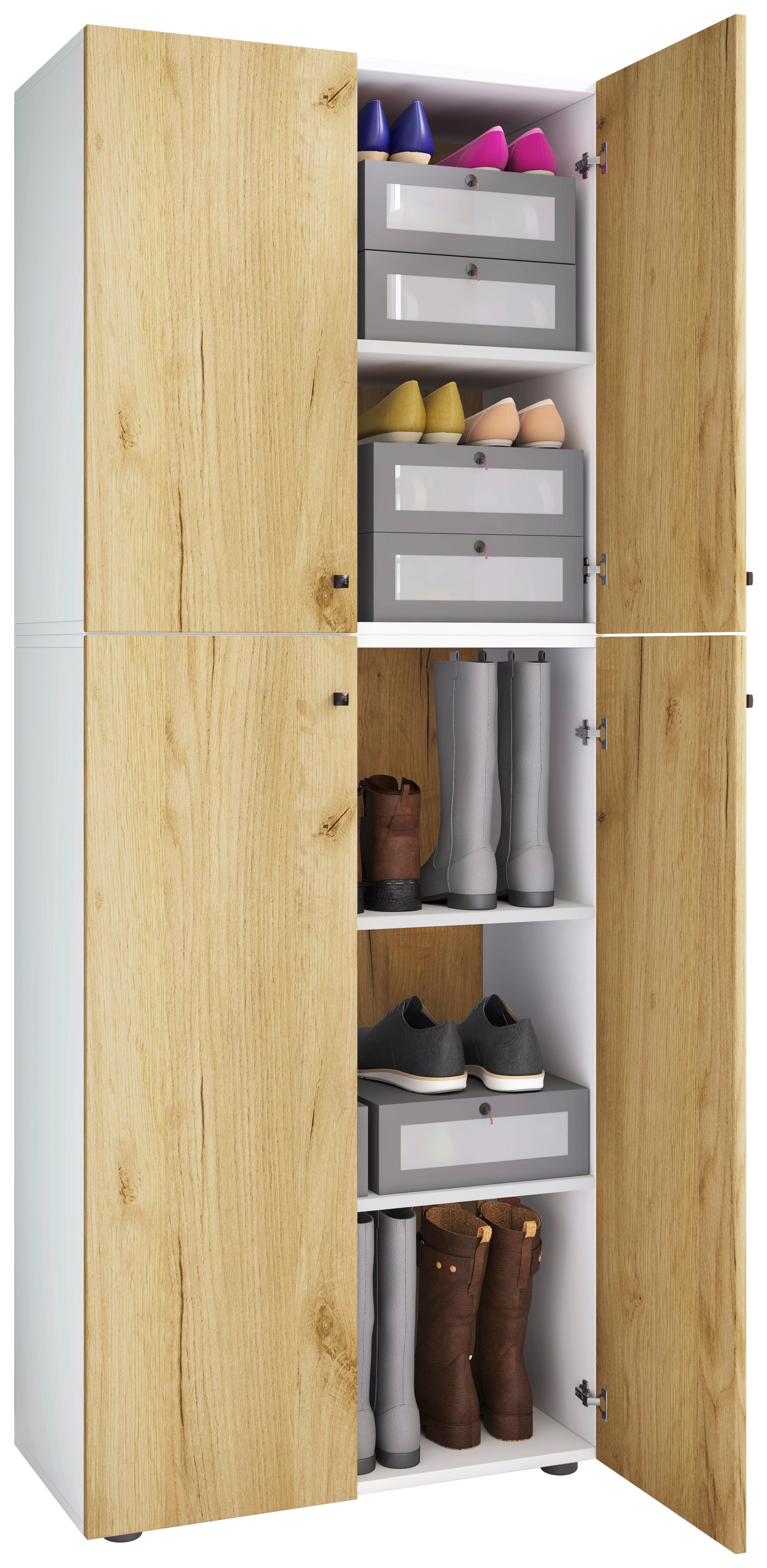 SCHUHSCHRANK LONA XXL 5 DT - Honigeiche/Weiss, Design, Holzwerkstoff/Kunststoff (70/182/39cm) - MID.YOU