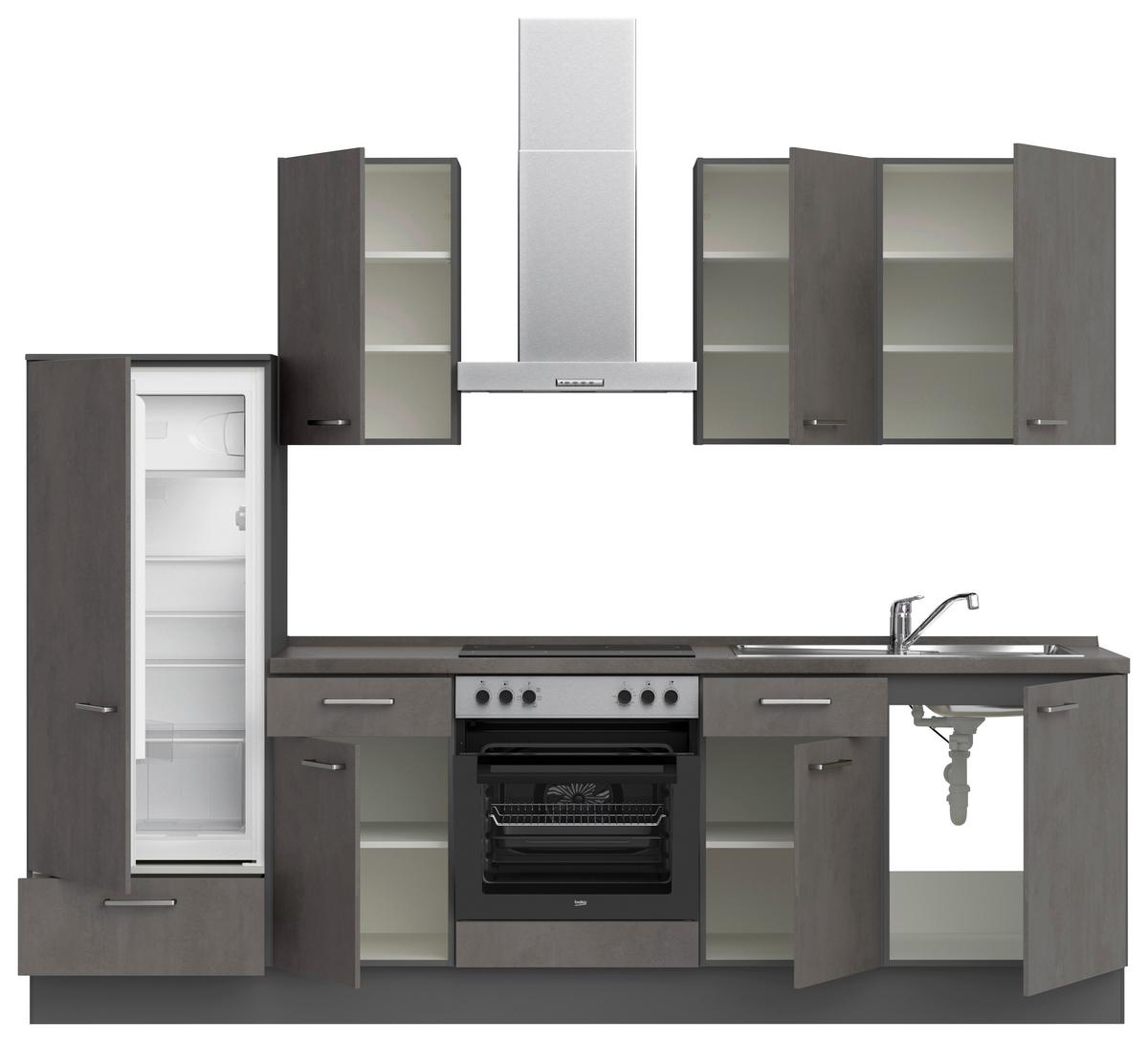 Küchenblock Riva Low m. Geräten Schieferfarben - Schieferfarben/Edelstahlfarben, MODERN, Holzwerkstoff/Metall (270cm) - Nobilia