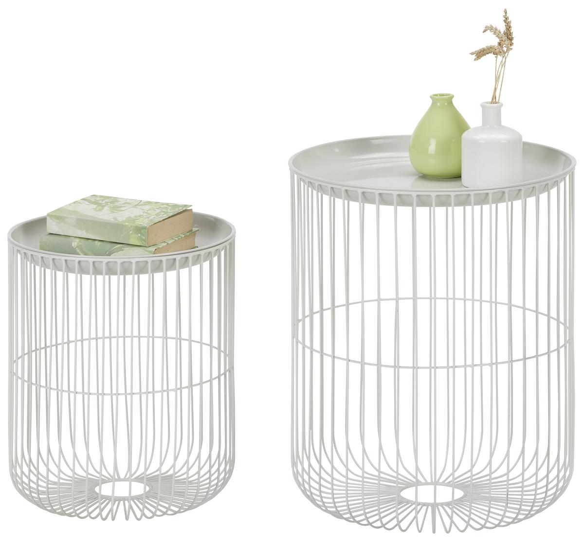 Beistelltischset aus Metall, 2-teilig - Weiss/Grau, Konventionell, Metall (41,5/33,5/51/41cm) - Modern Living