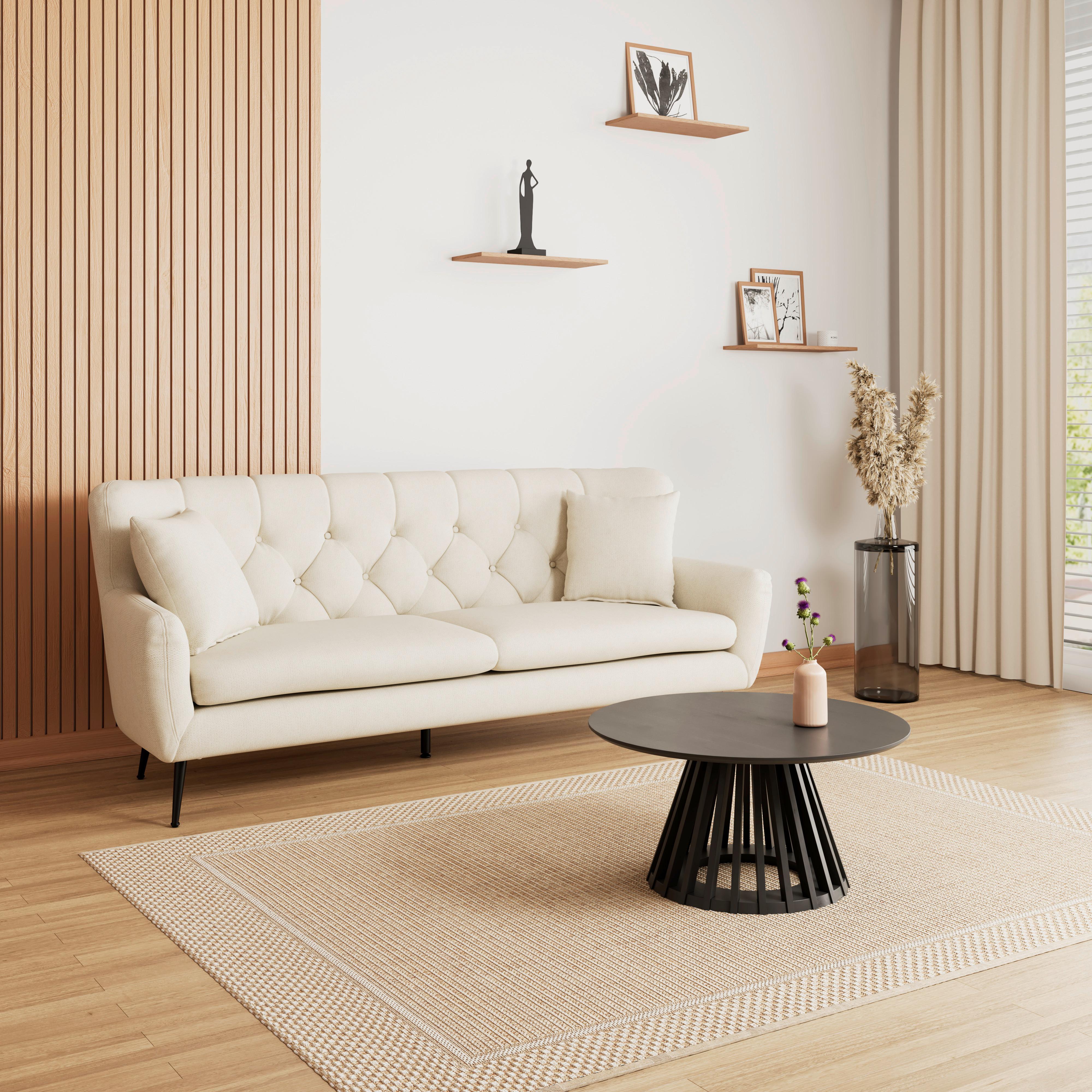 Sofa Liliana Webstoff Creme - Creme/Schwarz, MODERN, Holz/Textil (227/95/93cm) - Bessagi Home