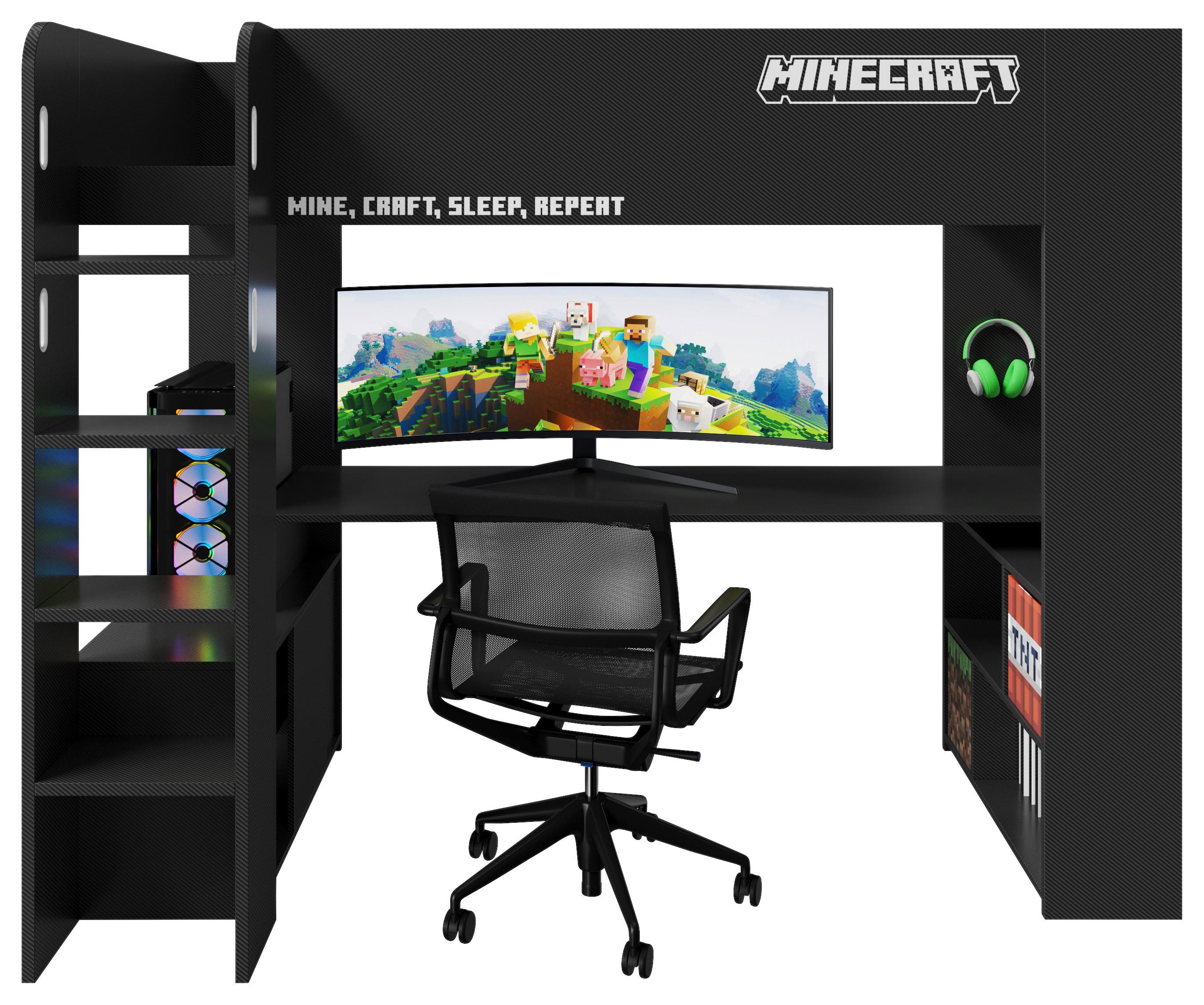 Hochbett Minecraft ca. 90x200 cm Schwarz - Schwarz, MODERN, Holz/Holzwerkstoff (90/200cm) - Minecraft