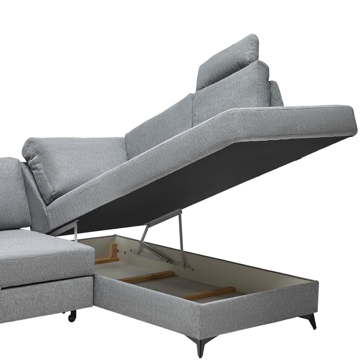 Ecksofa Sara Grau - Schwarz/Grau, MODERN, Textil/Metall (250/87-103/189cm) - Mömax