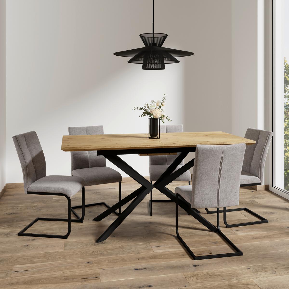 Schwingstuhl Colien Hellgrau Webstoff Gepolstert - Hellgrau/Schwarz, MODERN, Holz/Textil (46/94/62cm) - Bessagi Home