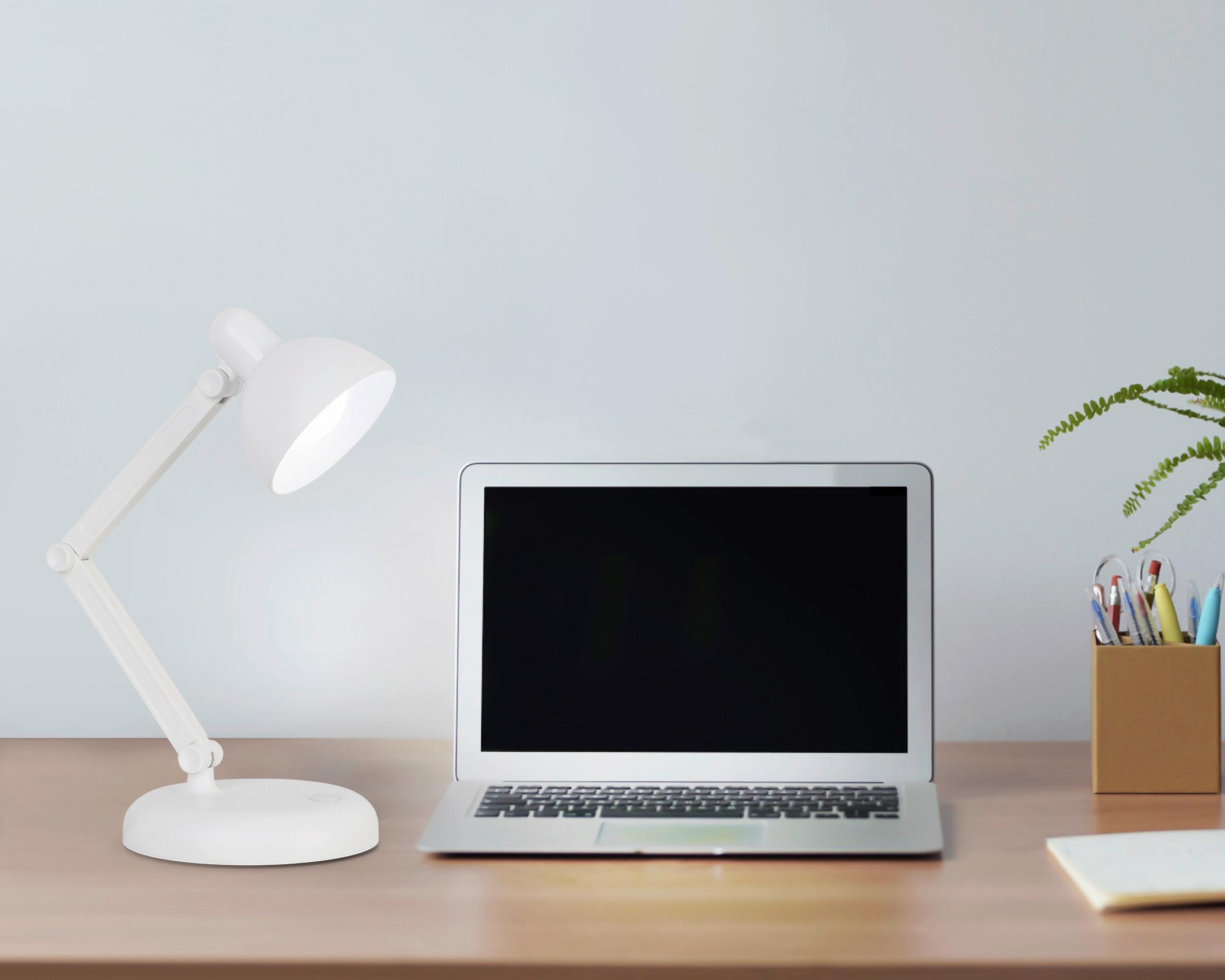 Namizna Led-svetilka Schwank - bela, Moderno, umetna masa (12,5/34cm) - Modern Living
