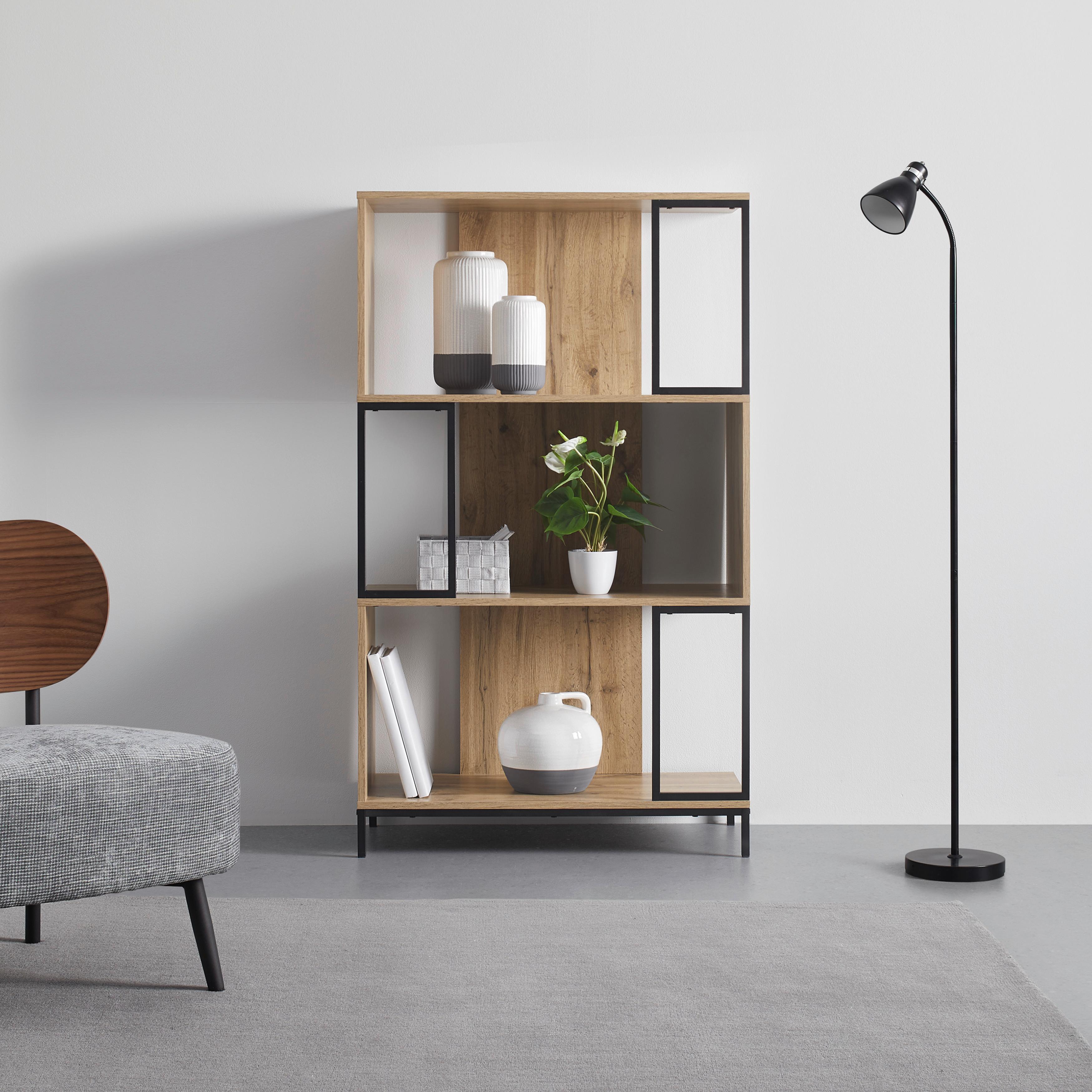 FRISTÅENDE HYLLA GENY - svart/ekfärgad, Modern, metall (80/136/40cm) - Bessagi Home