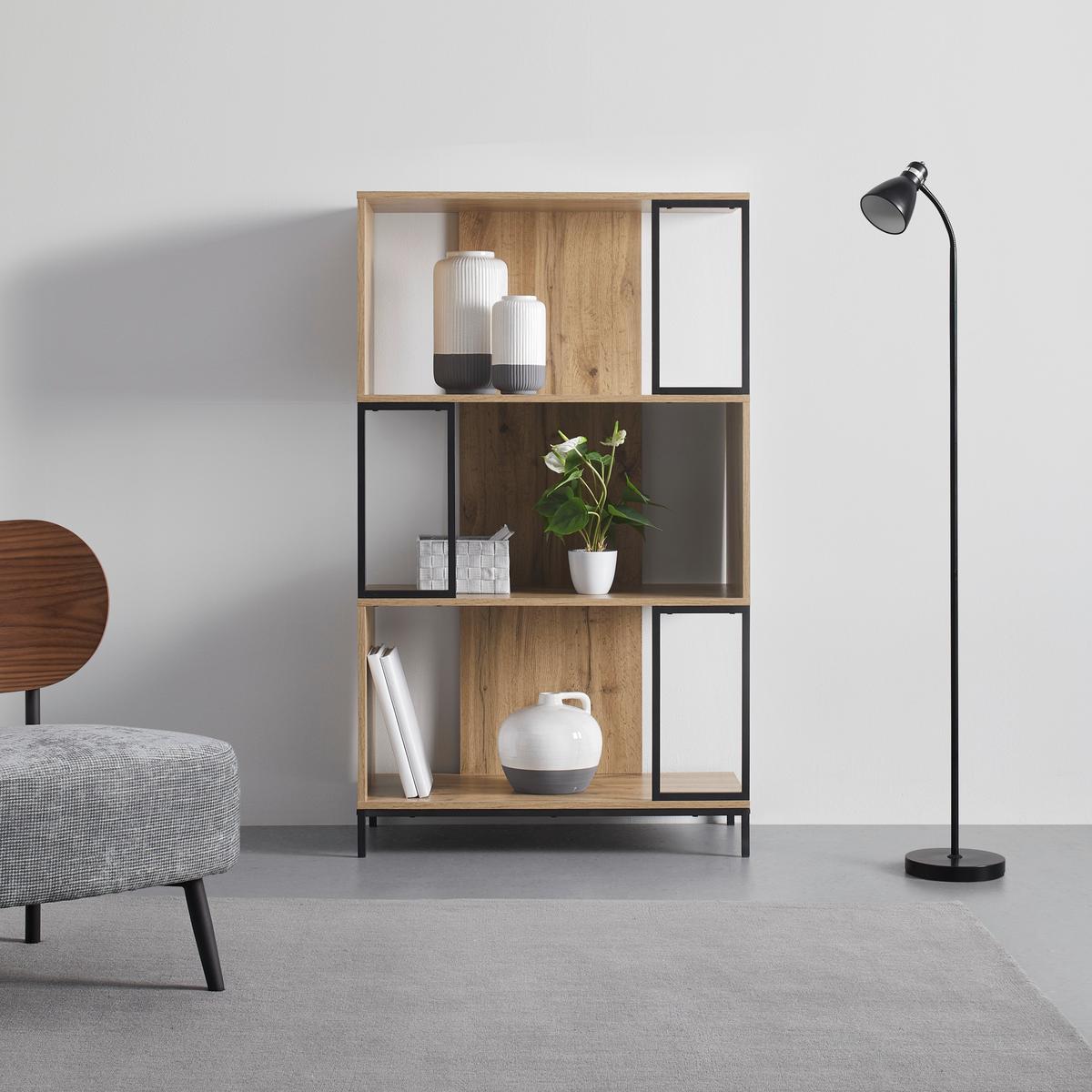 Regal Geny Eichefarben/Schwarz MDF - Eichefarben/Schwarz, MODERN, Metall (80/136/40cm) - Bessagi Home