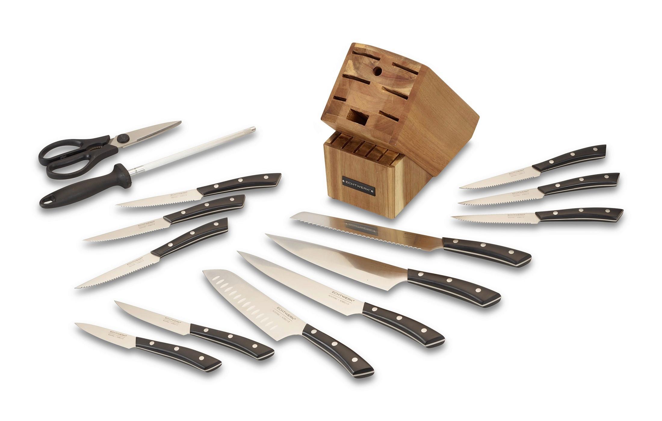 Messerset Echtwerk Schwarz 15-teilig - Silberfarben/Schwarz, Trend, Kunststoff/Metall (24,8/13,2/36cm) - Echtwerk