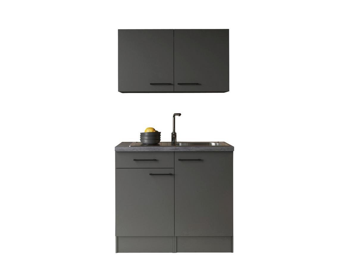Miniküche Oliver o. Geräte ca. 100cm Grau - Schwarz/Grau, Trend, Holzwerkstoff/Metall (100cm) - Respekta