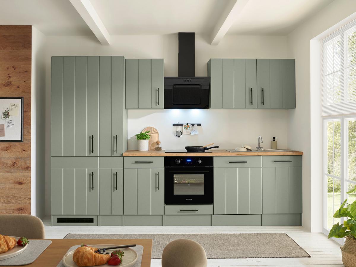 Küchenblock Anton m. Geräte Wildeiche/Schilfgrün - Schilfgrün/Wildeiche, Trend, Holzwerkstoff/Metall (310cm) - Respekta