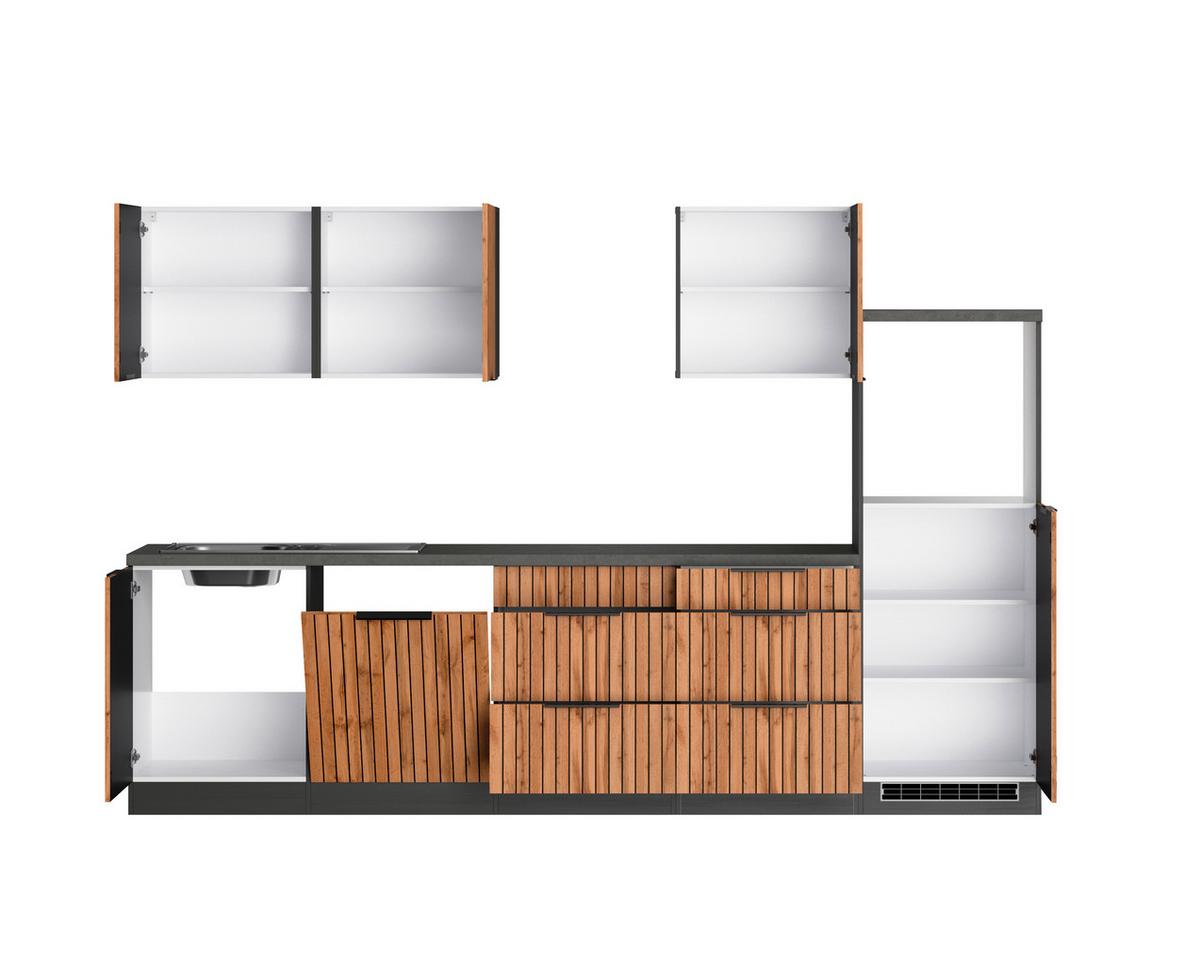 Küchenleerblock Liverpool o. Geräte Graphit/Eichefarben - Schieferfarben/Eiche Wotan, Basics, Holzwerkstoff/Metall (300cm) - Held