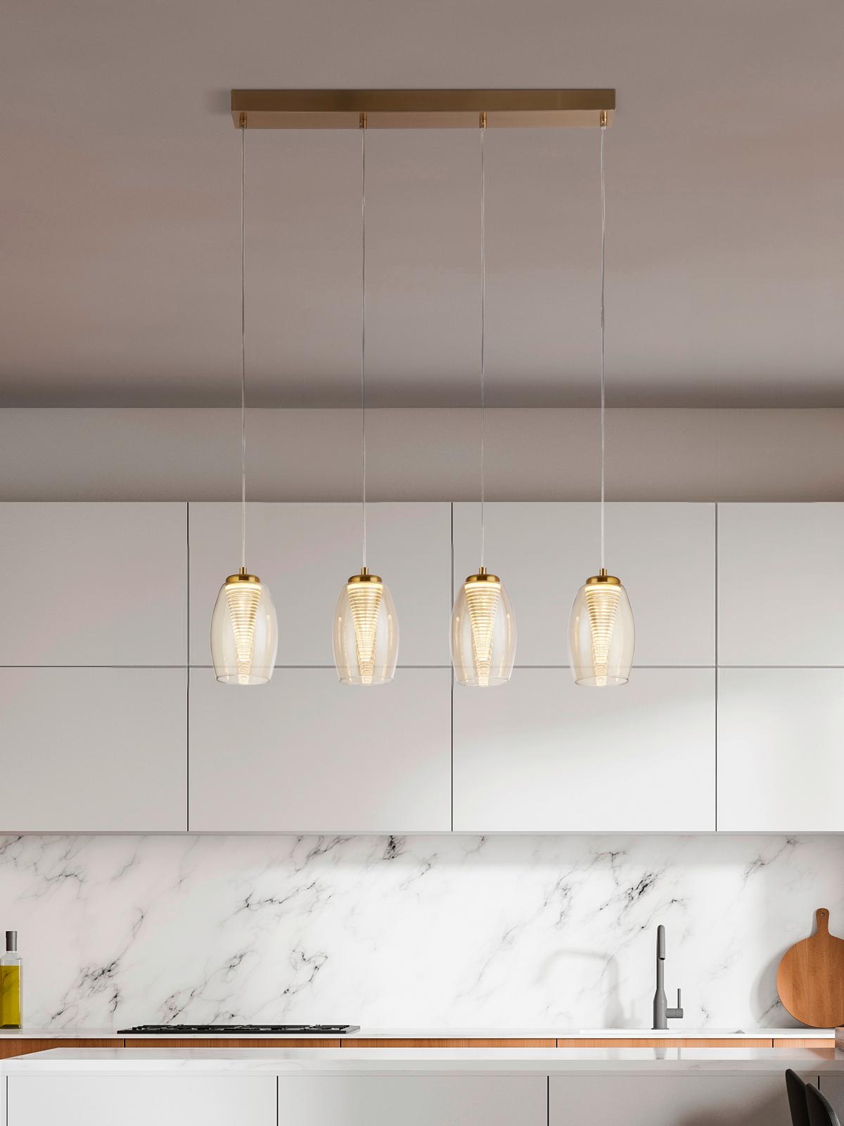 Led Függőlámpa 97292-4cp Cyclone - Pezsgő/sárgarézszínű, Design, üveg/fém (75,5/11,5/150cm)