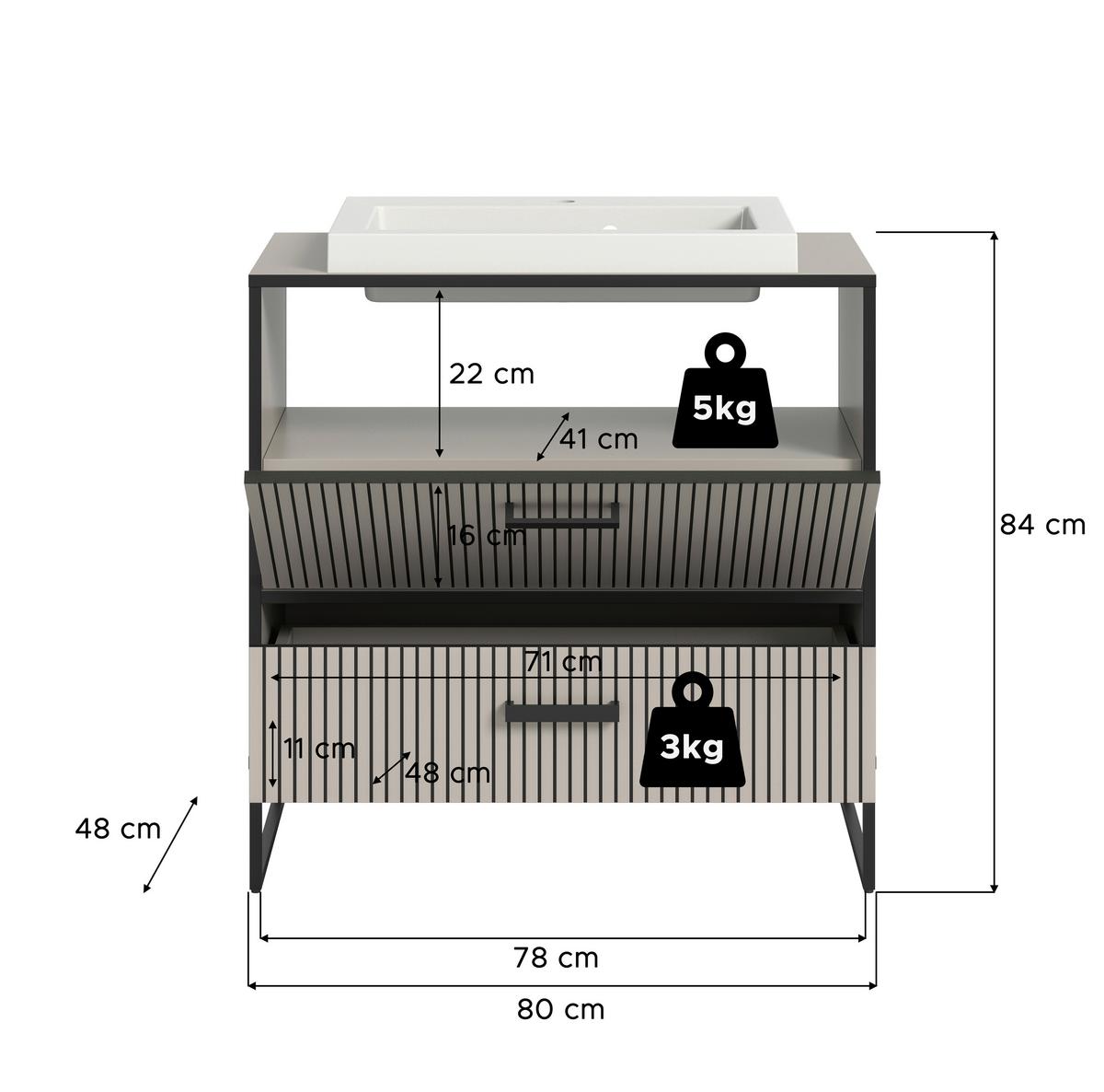 Waschtischkombi BAGNO ca.80x84x48cm Kaschmir - Kaschmir/Schwarz, MODERN, Holzwerkstoff/Metall (80/84/48cm) - MID.YOU