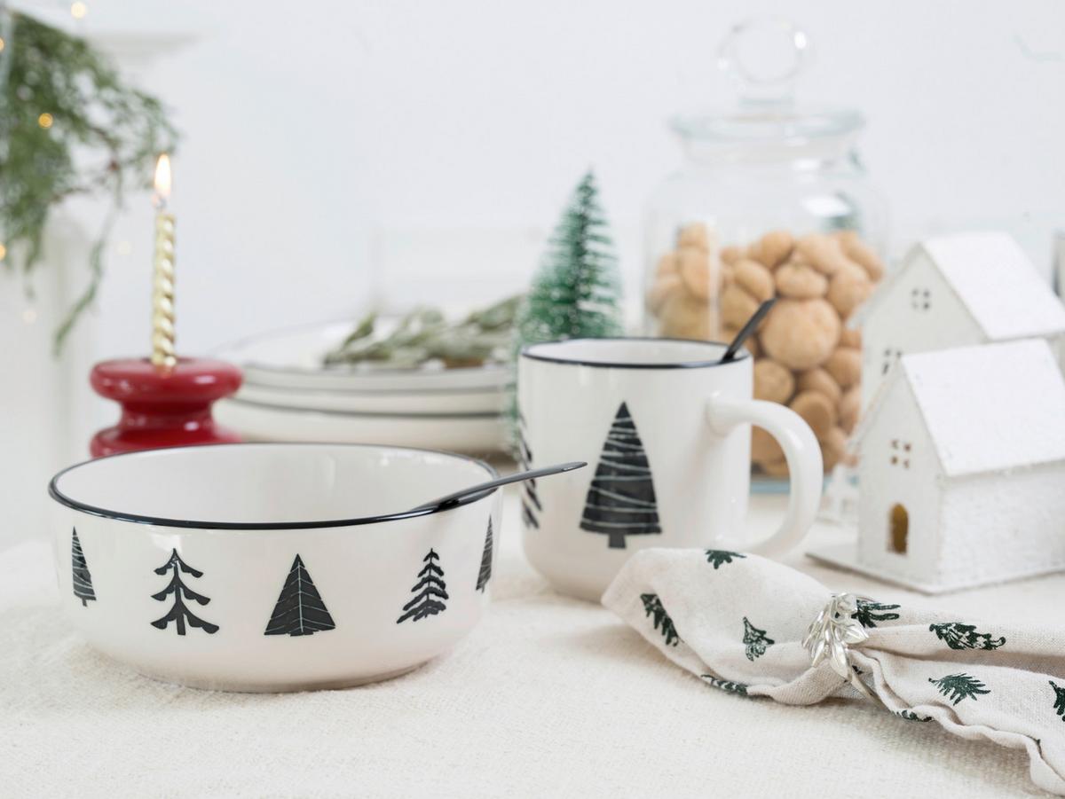 Kombiservice Nordic Christmas Black Schwarz/Weiß, 16-tlg. - Schwarz/Weiß, Basics, Keramik - Creatable