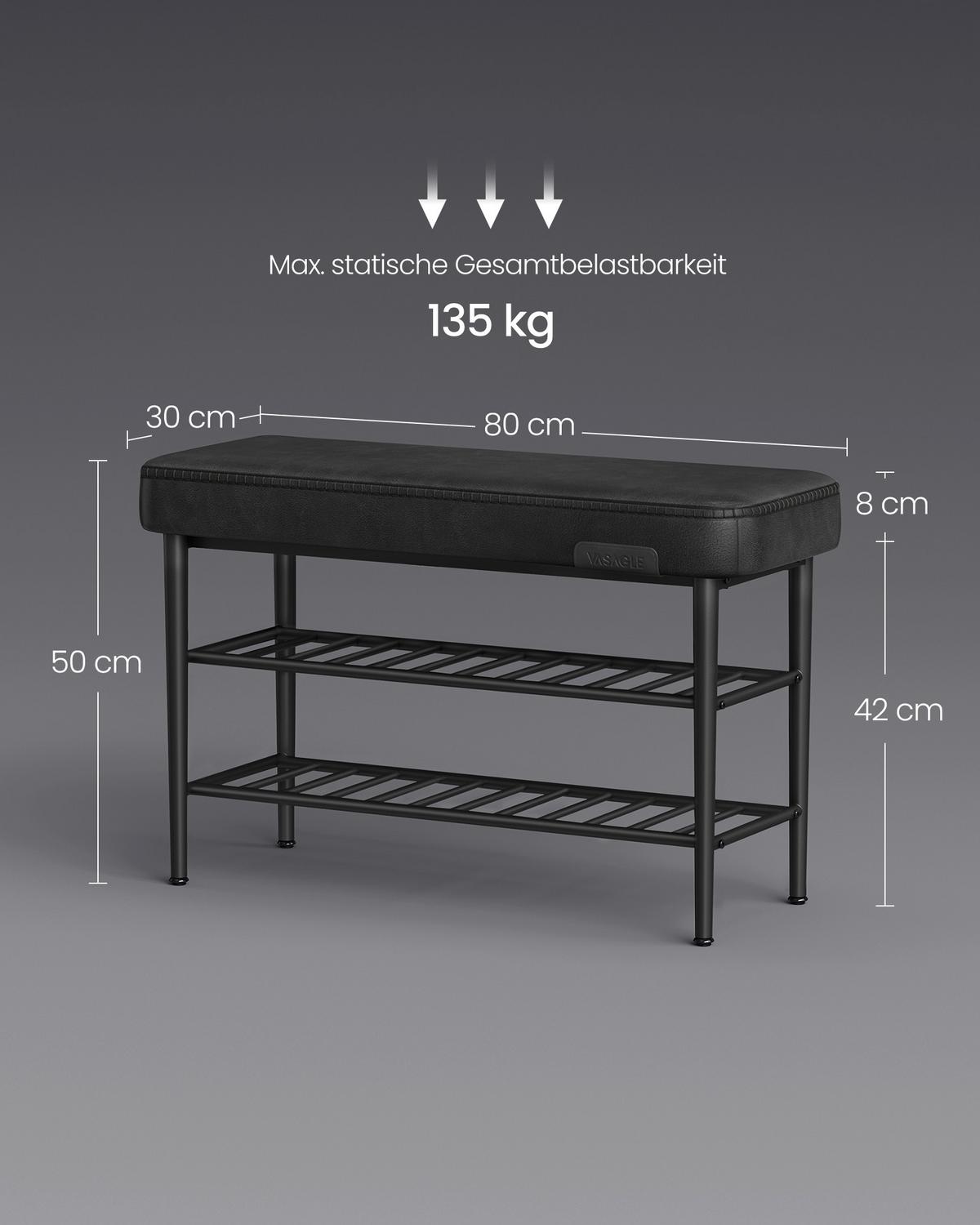 Schuhbank in Schwarz, Lederlook ca. 80x50x30 cm - Schwarz, Trend, Textil/Metall (80/50/30cm) - MID.YOU