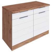 Küchenunterschrank Florenz ca. 120 cm Weiß/Eiche - Eiche Wotan/Weiß, Design, Holzwerkstoff/Metall (120/86/60cm) - Held