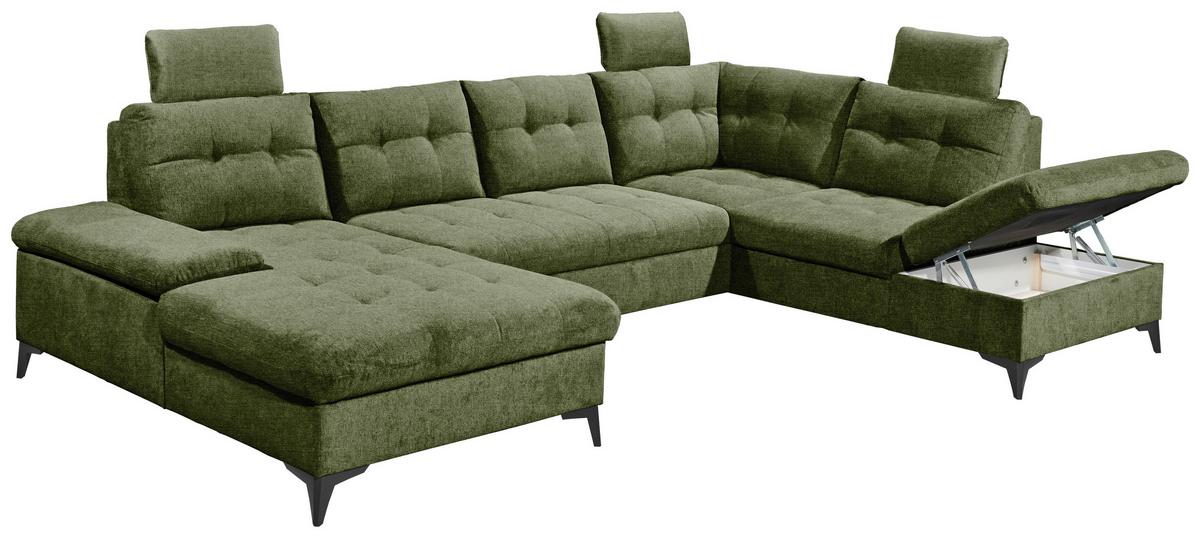 Wohnlandschaft Durban U ca. 170x324x218 cm Olivgrün - Schwarz/Olivgrün, KONVENTIONELL, Kunststoff/Textil (170/324/218cm) - MID.YOU