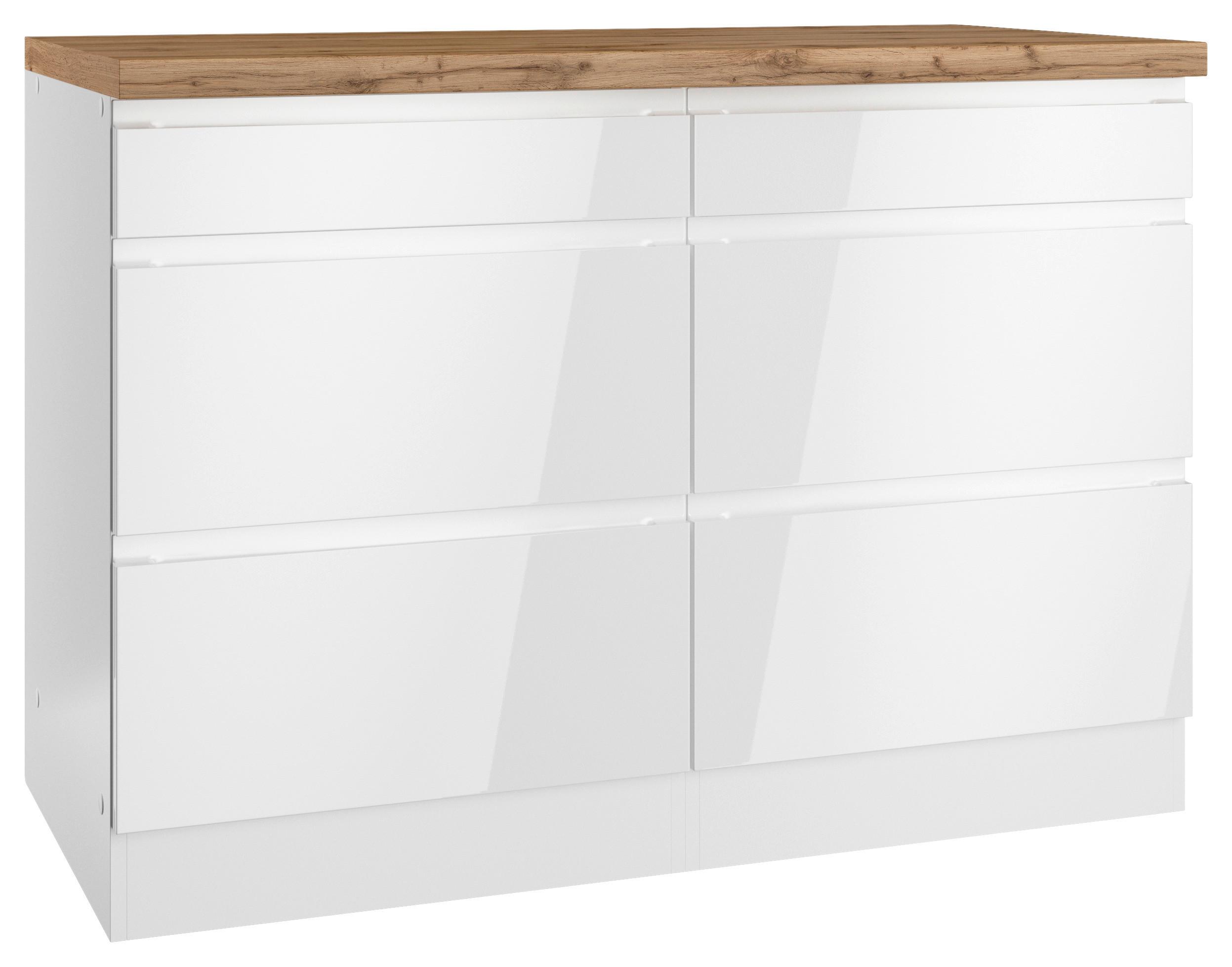Küchenunterschrank Monza ca. 120x86 cm Weiß/Eiche - Weiß Hochglanz/Eiche Wotan, LIFESTYLE, Holzwerkstoff (120/86/60cm) - Held