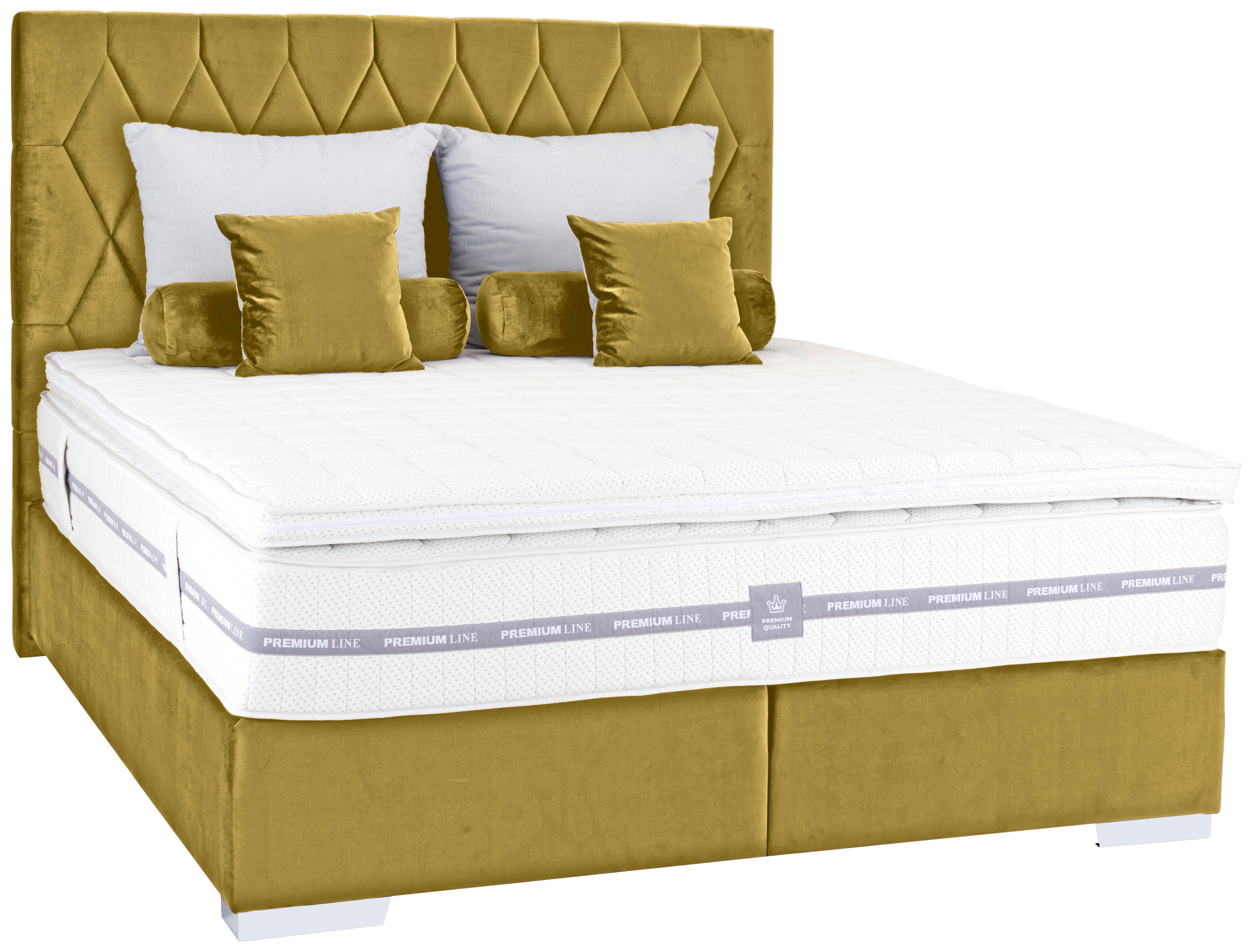 Boxspring Krevet Paula 1 - srebrne boje/boje jantara, Modern, tekstil/metal (180/200cm)
