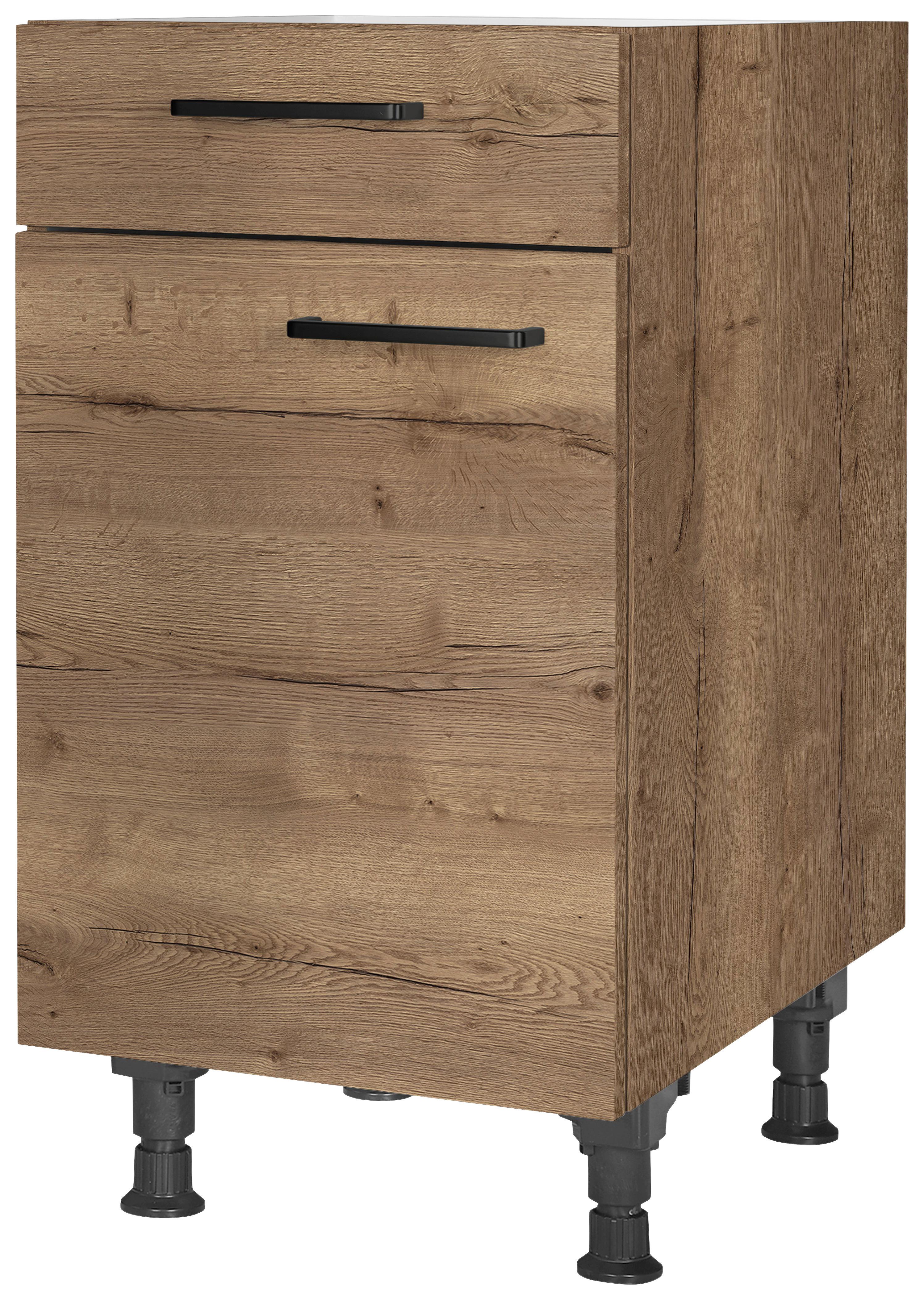 Schubkastenunterschrank Structura Eiche dunkel - Eiche dunkel/Schwarz, MODERN, Holzwerkstoff/Metall (45/87/56cm) - Nobilia