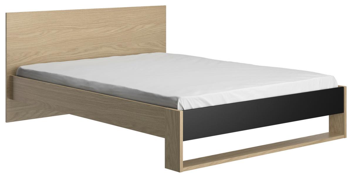 Postelja Nael, Barva Hrasta, Črna, 140x200 - črna/barve hrasta, Basics, leseni material (140/200cm)
