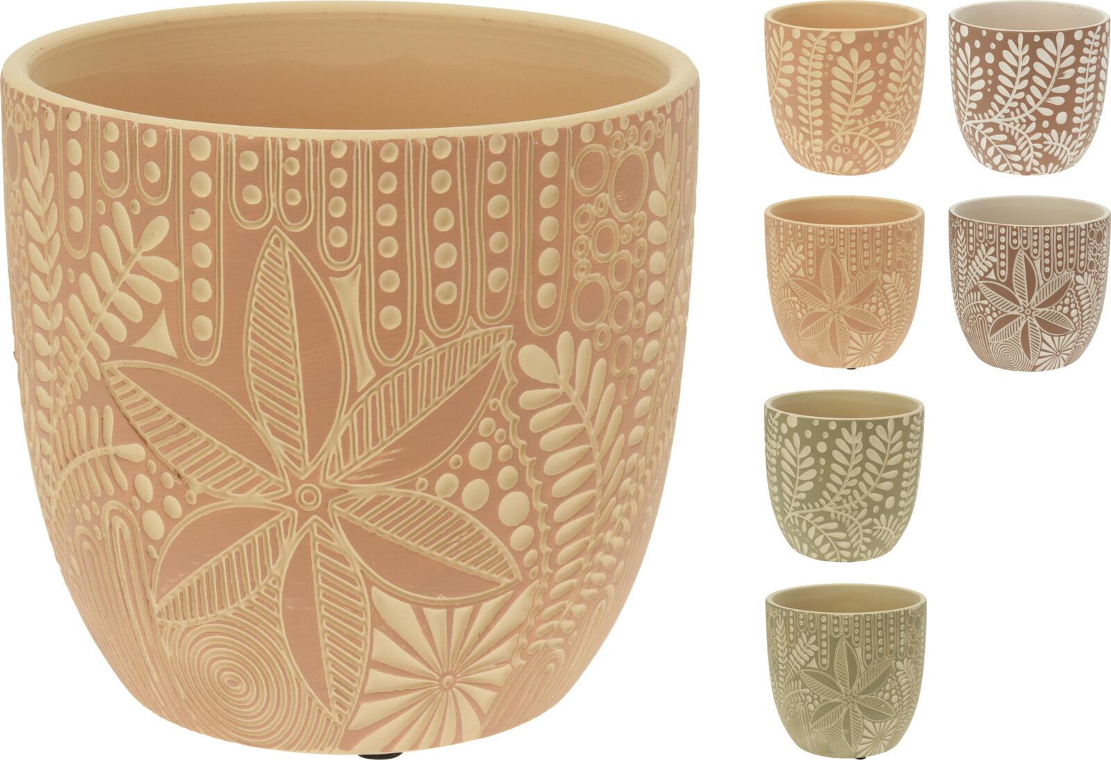 Kaspó Leaf - bézs/sötétbarna, kerámia (13,5/12,5cm)