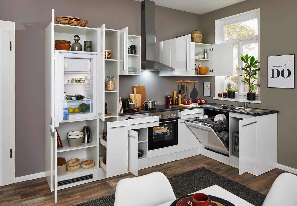 Eckküche Jazz mit Geräten ca.310x175cm Weiß Hochglanz - Weiß Hochglanz/Anthrazit, LIFESTYLE, Holzwerkstoff/Kunststoff (310/175/60/60cm) - P & B