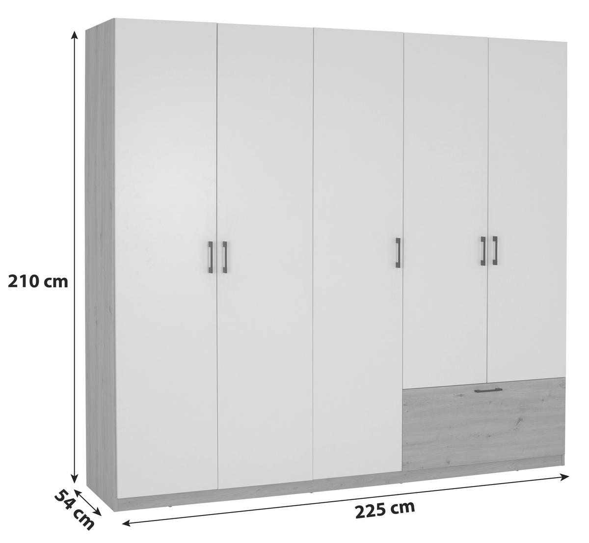 Omara Za Oblačila Mila, Barva Hrasta, Bela - črna/bela, Konvencionalno, umetna masa/leseni material (225/210/54cm)