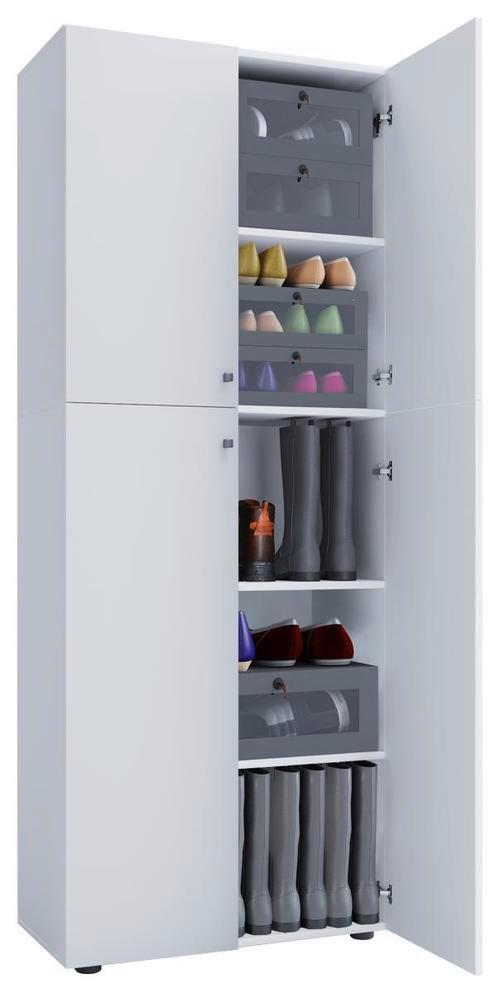 Schuhschrank Lona ca.70x182x37cm Weiß - Silberfarben/Schwarz, KONVENTIONELL, Holzwerkstoff/Kunststoff (70/182/37cm) - MID.YOU