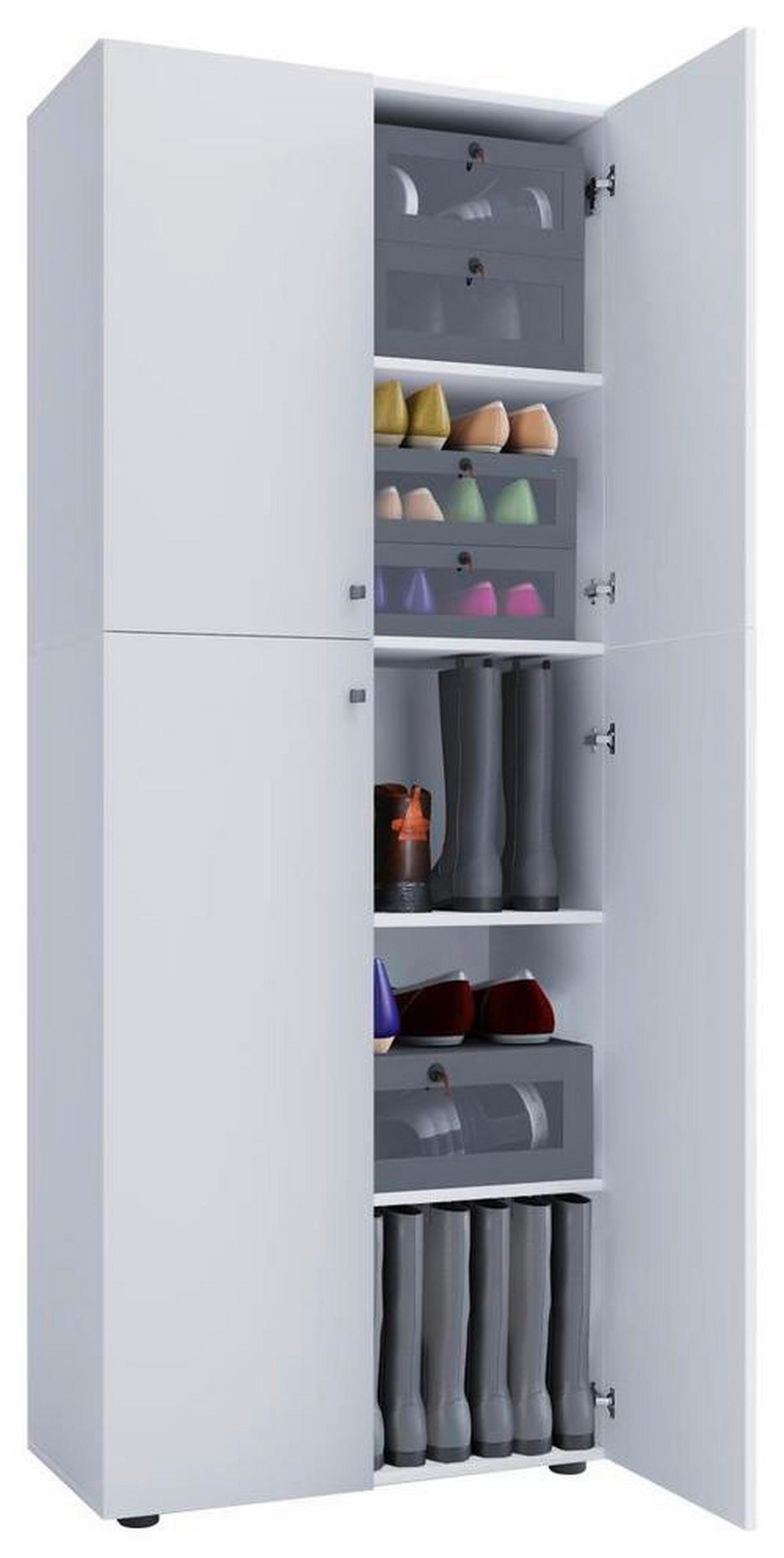 Schuhschrank Lona ca.70x182x37cm Weiß - Silberfarben/Schwarz, KONVENTIONELL, Holzwerkstoff/Kunststoff (70/182/37cm) - MID.YOU