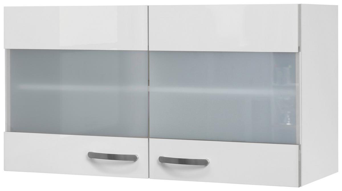 Küchenoberschrank ALBA  HGH 100, Weiß - Edelstahlfarben/Weiß Hochglanz, MODERN, Holzwerkstoff/Metall (100/54,8/32cm) - FlexWell