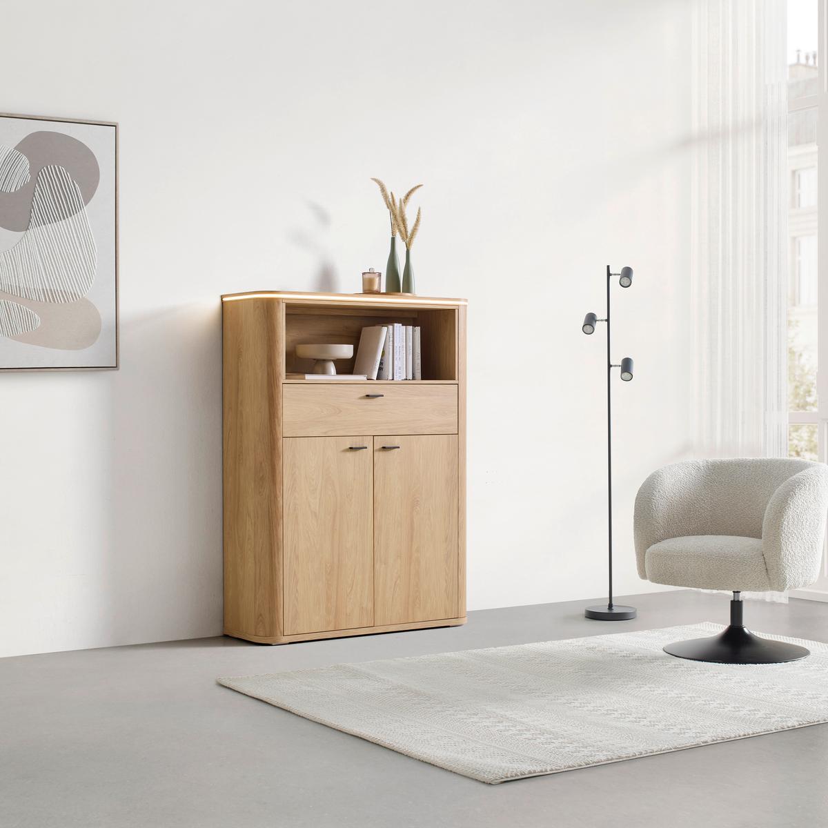 Highboard Lagos Eichefarben - Eichefarben/Anthrazit, Modern, Holzwerkstoff/Kunststoff (109,2/148,3/37,5cm) - Premium Living