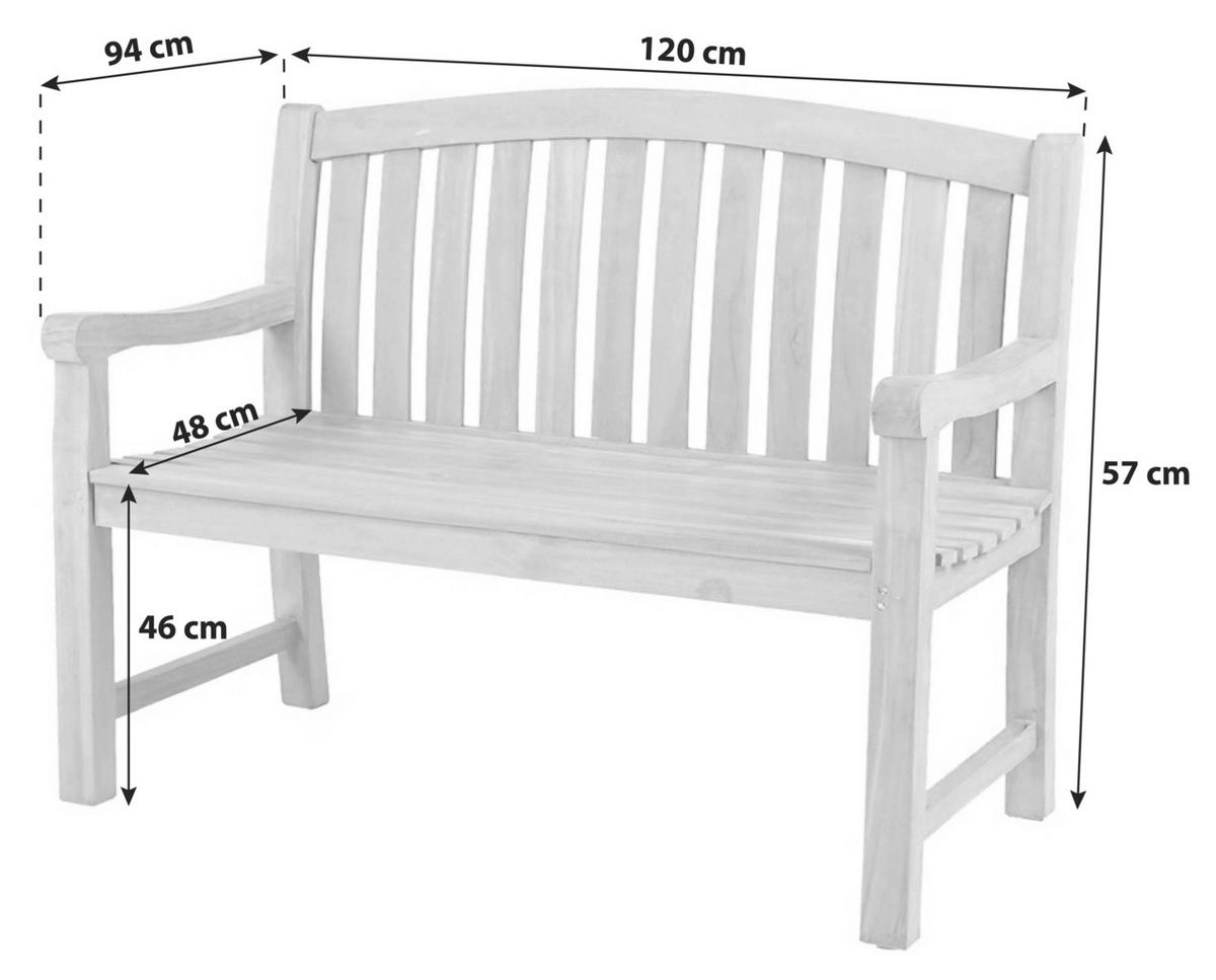 Gartenbank Woodie ca. 120x57x94 cm Teak massiv - Naturfarben, Basics, Holz (120/57/94cm) - Gardenson