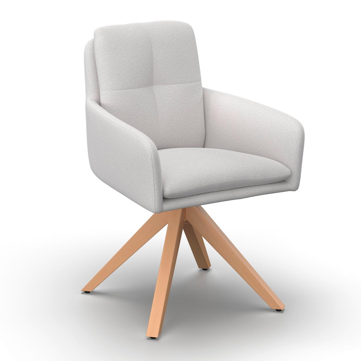 Armlehnstuhl Finja Weiß Webstoff Drehbar Gepolstert - Buchefarben/Weiß, MODERN, Holz/Textil (59/97/63cm) - Bessagi Home