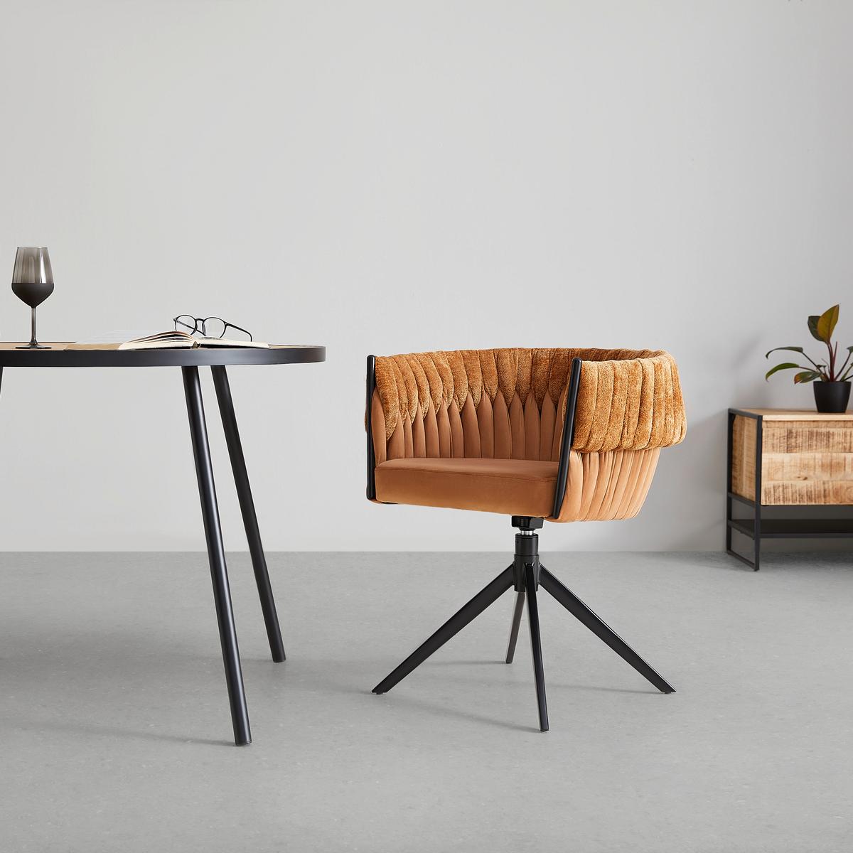 Drehstuhl Twisty in Samt/Chenille Cognacfarben - Cognac/Goldfarben, MODERN, Textil/Metall (65/76/60cm) - Premium Living