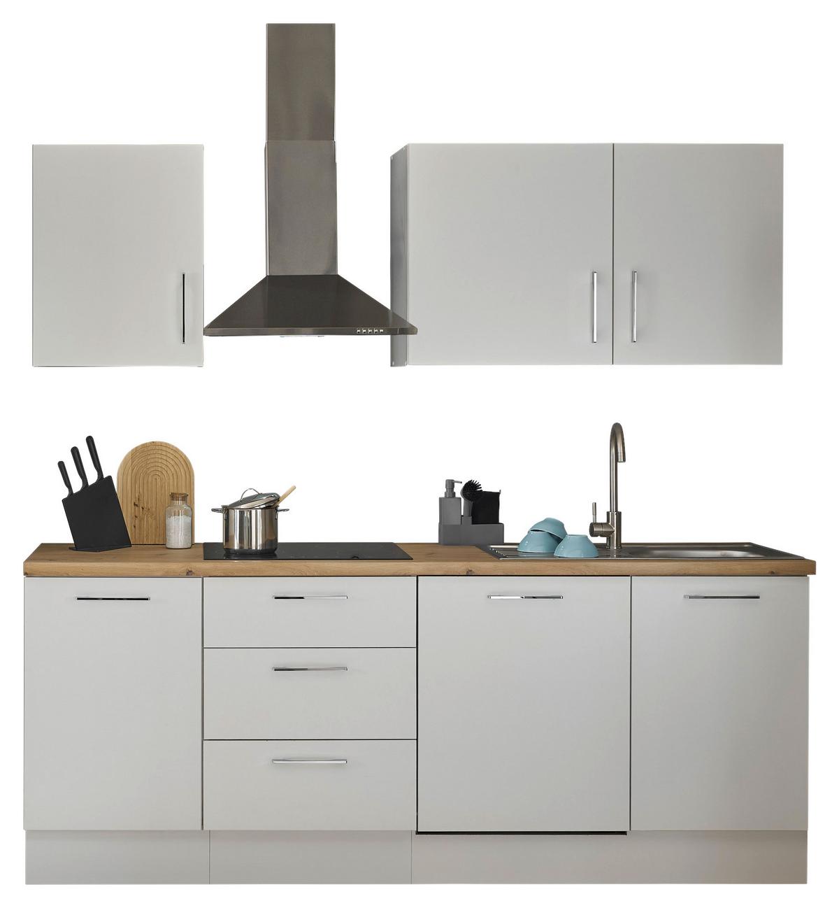 Konyhablokk Gépek Nélkül Turin Zb 220 White - krómszínű/Artisan tölgy, Trend, faalapú anyag/fém (220cm) - MID.YOU