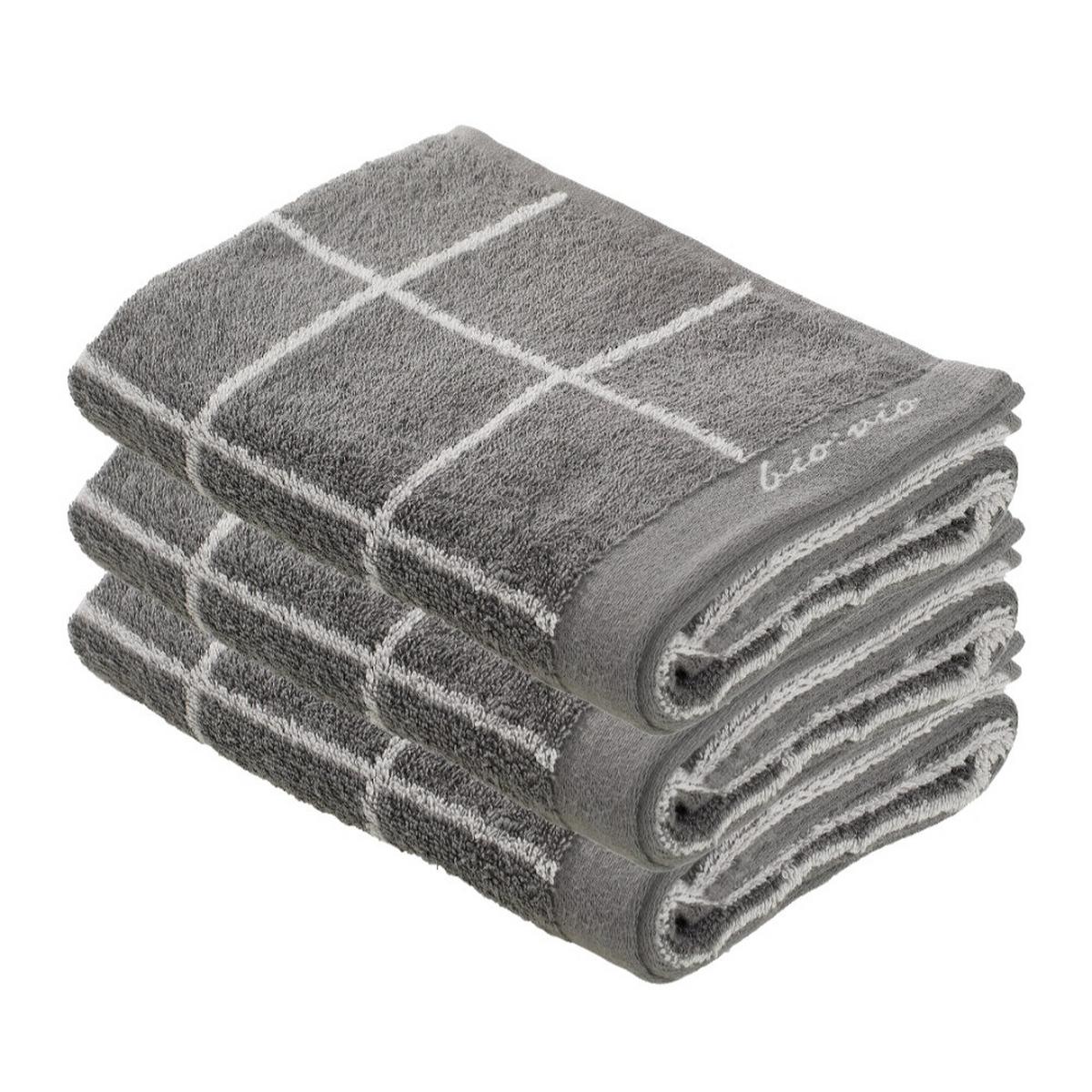 ZESTAW RĘCZNIKÓW FROTTE CHAMP 3 SZT - antracytowy/kolor srebrny, Natur, tkanina (30/50cm) - Bio:Vio