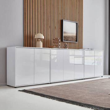 Sideboard Mailand Set 6 Weiß - Weiß Hochglanz/Anthrazit, MODERN, Holzwerkstoff/Metall (263,5/86/33cm) - MID.YOU