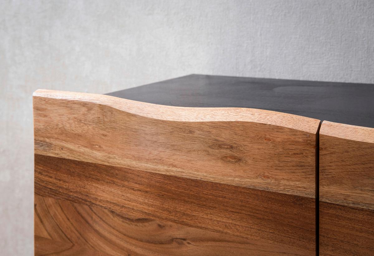 Komoda Akazie, Pravi Les, Črna - črna/barve akacije, Design, kovina/les (180/75/45cm) - MID.YOU