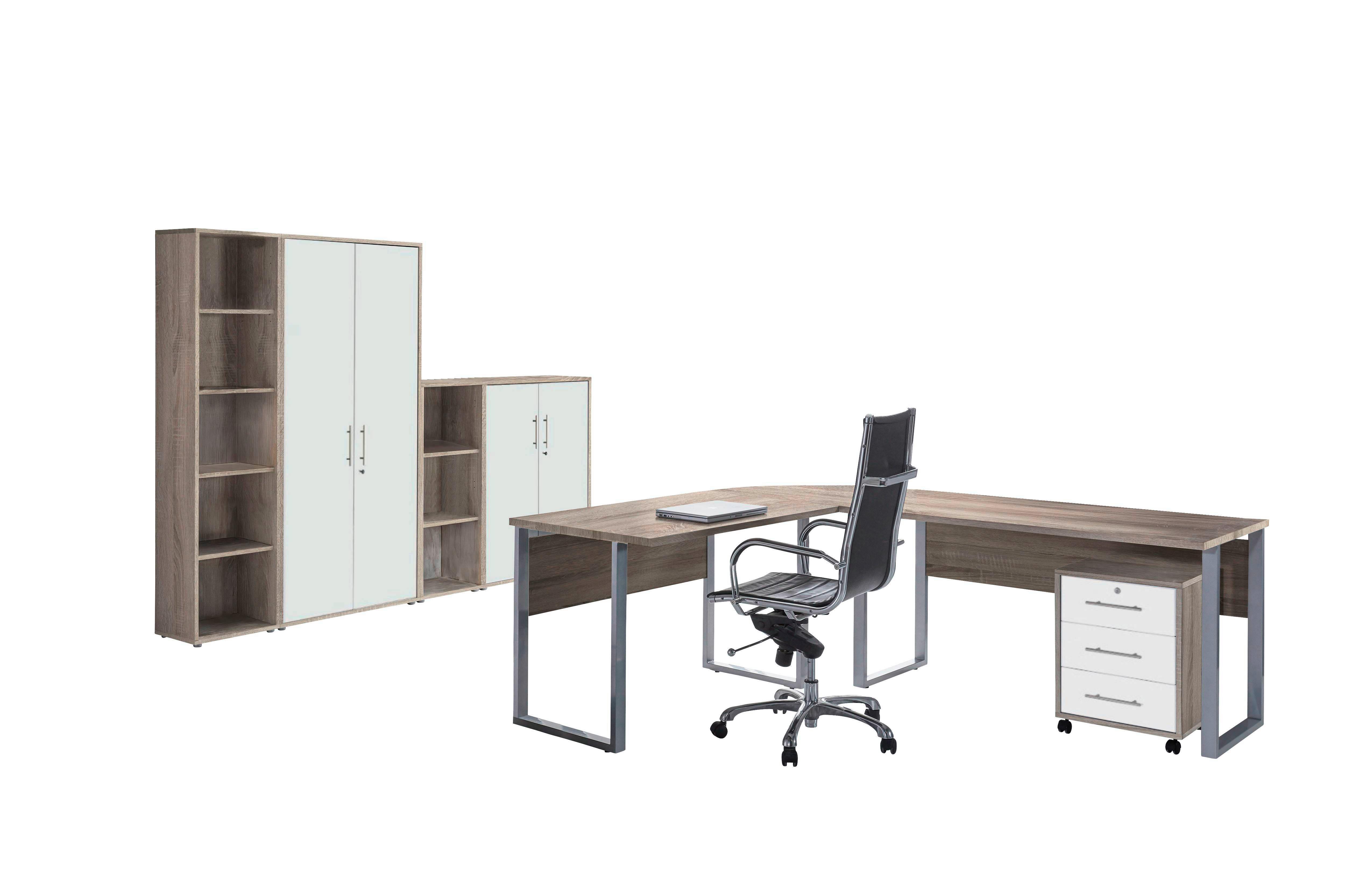 Büro Office Edition Set 4 Weiß/Sonoma Eiche - Weiß/Sonoma Eiche, MODERN, Holzwerkstoff - MID.YOU