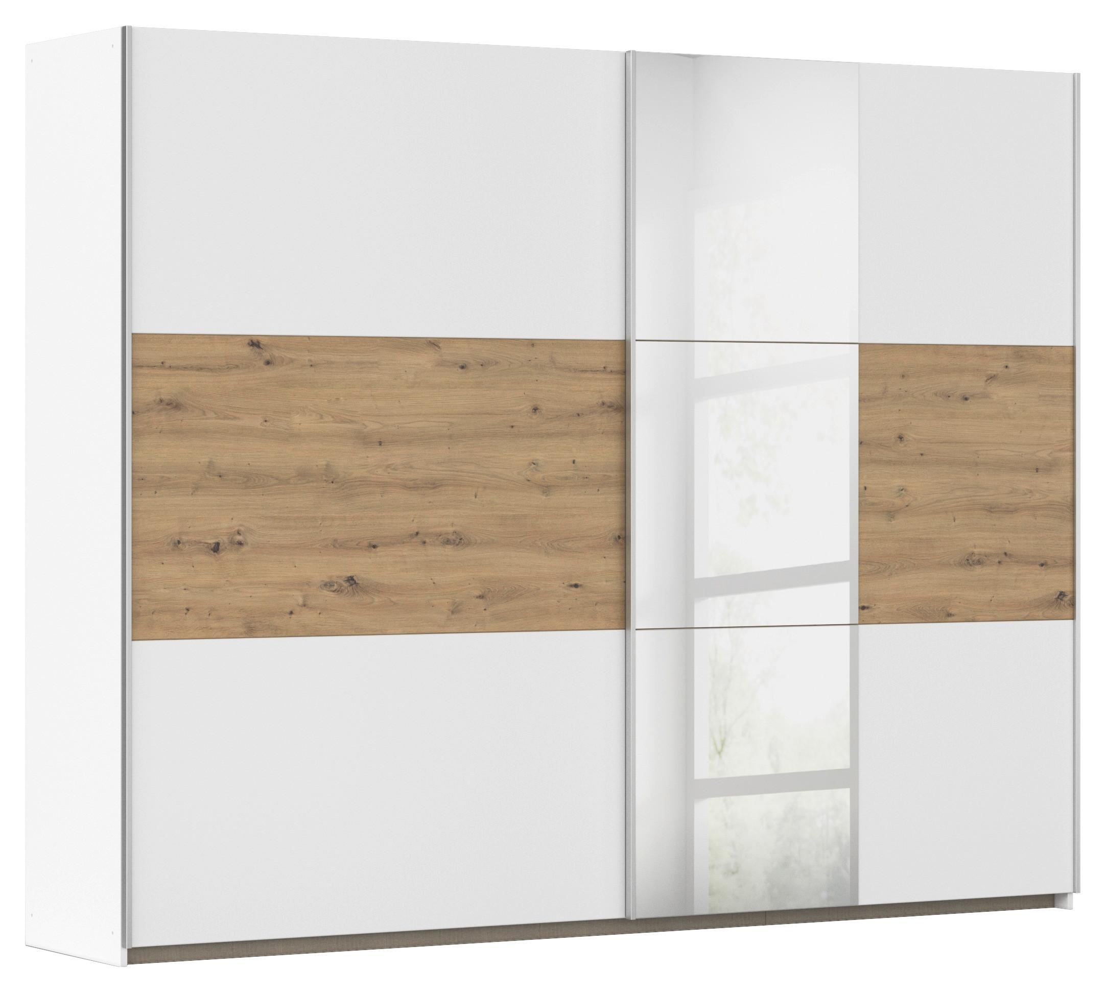 Omara Z Drsnimi Vrati Foster, Bela, Hrast, Ogledalo, 261 Cm - bela/barve aluminija, Konvencionalno, kovina/leseni material (261/210/59cm)