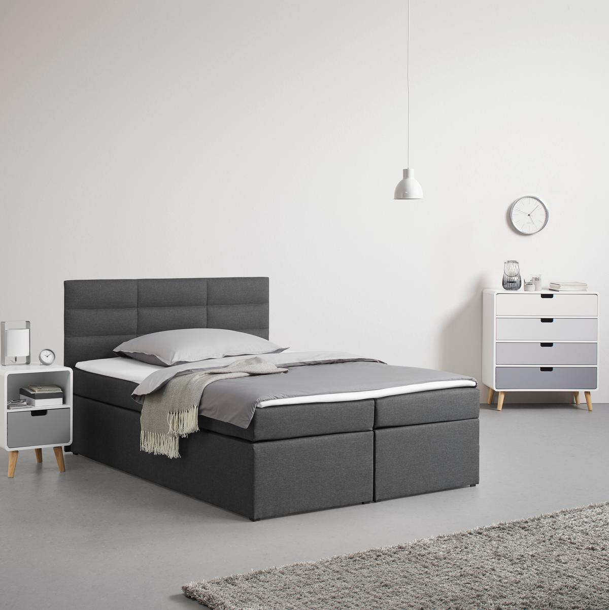 Boxspring Ágy Lisa - sötétszürke, Modern, faalapú anyag/textil (140/200cm) - Bessagi Home