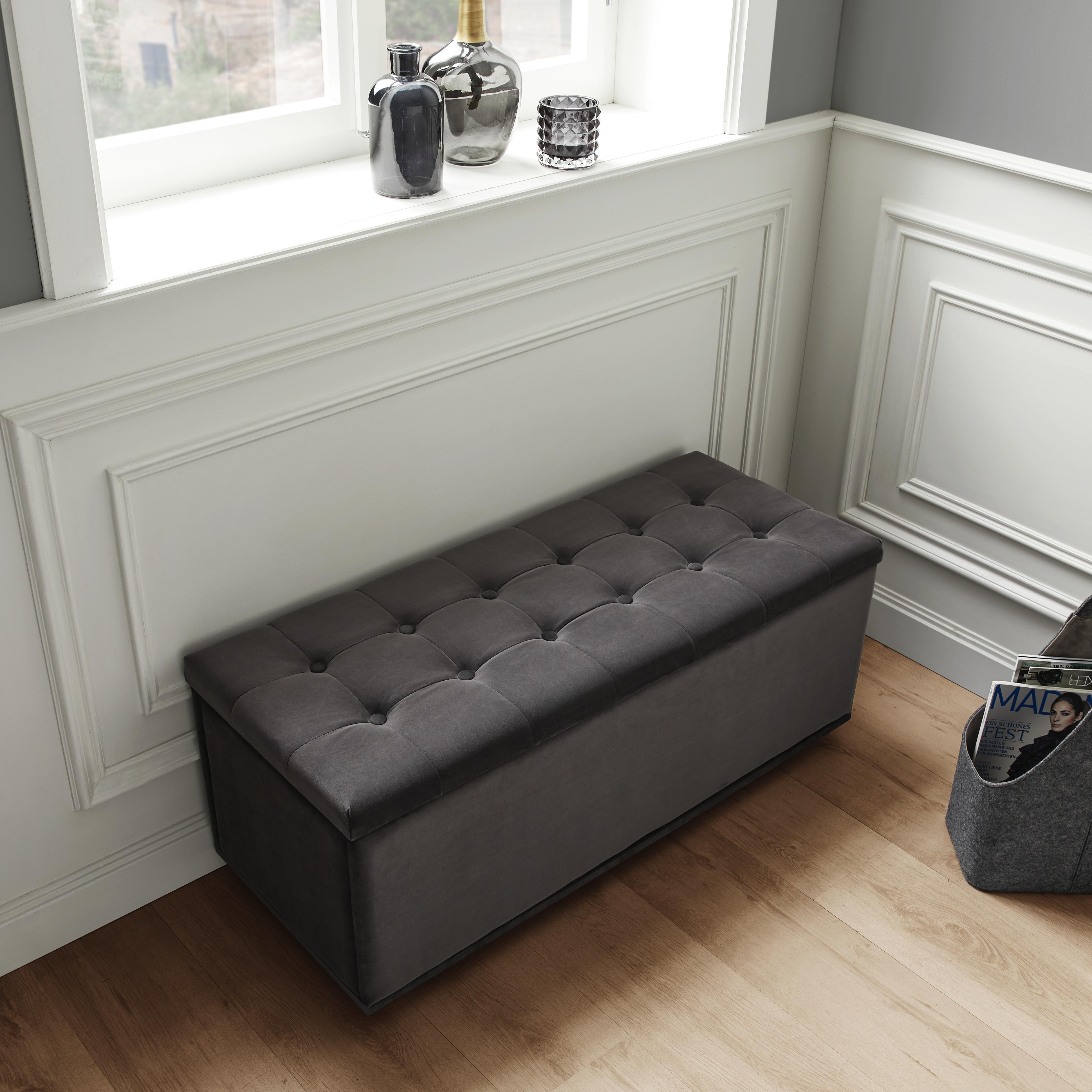Truhenbank Finja mit Stauraum - Dunkelgrau, MODERN, Holz/Textil (102/41/42cm) - Bessagi Home